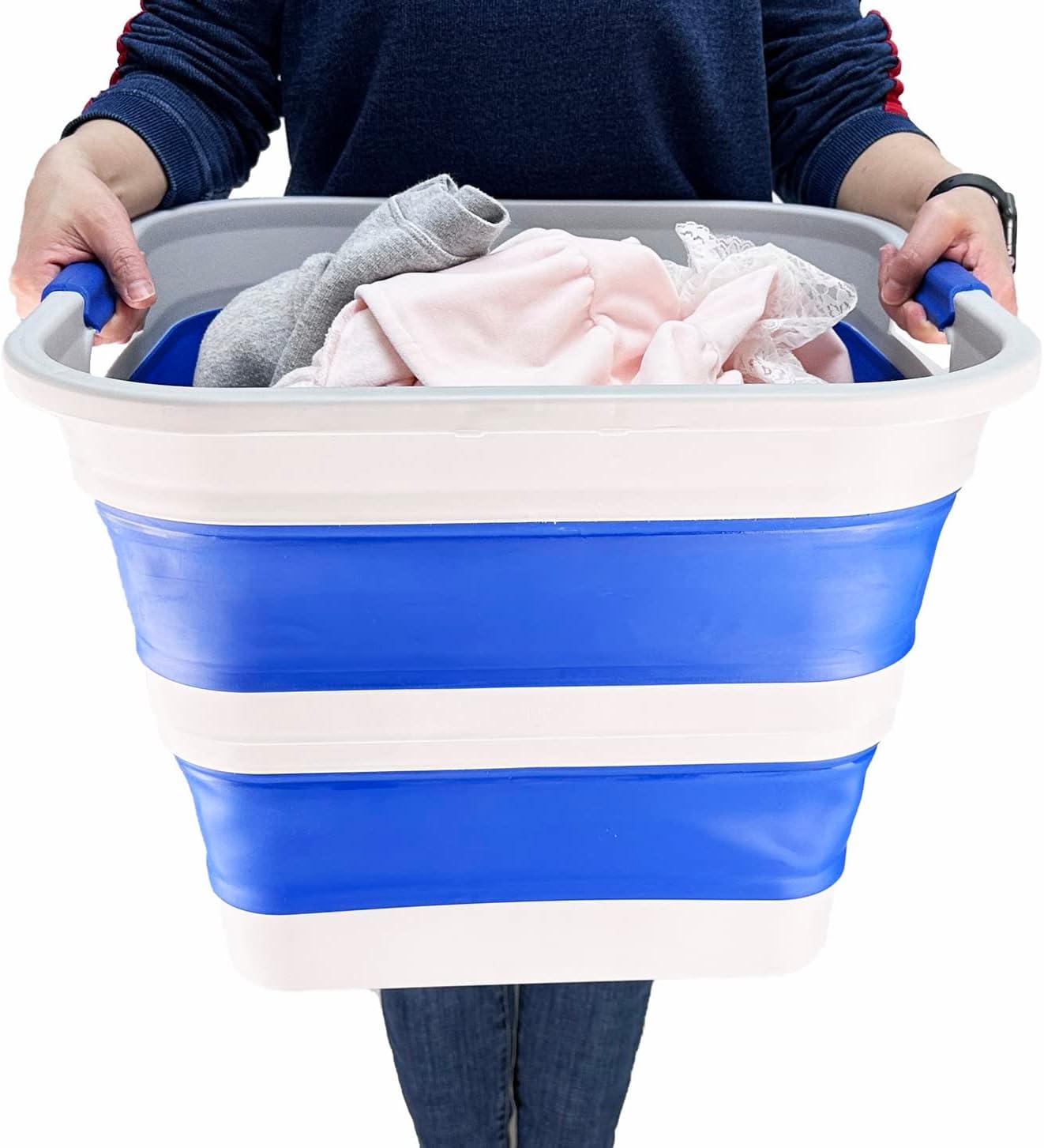 SAMMART 35L Collapsible Plastic Laundry Basket - Square Tub / Basket - Foldable Storage Container / Organizer - Portable Washing Tub - Space Saving Laundry Hamper