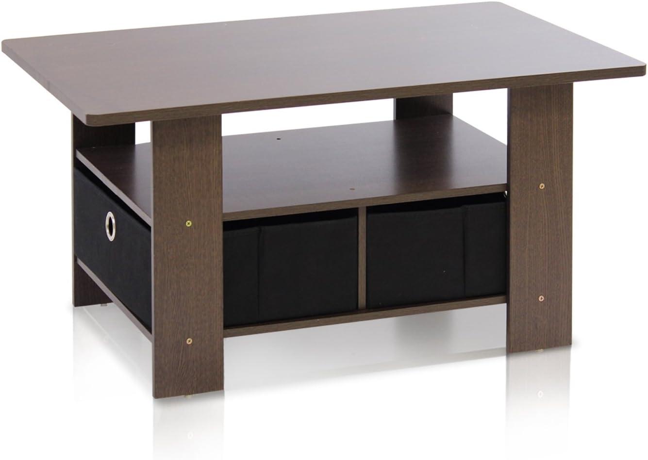 Compact Dark Brown Laminated Engineered Wood Coffee Table with Storage Bins