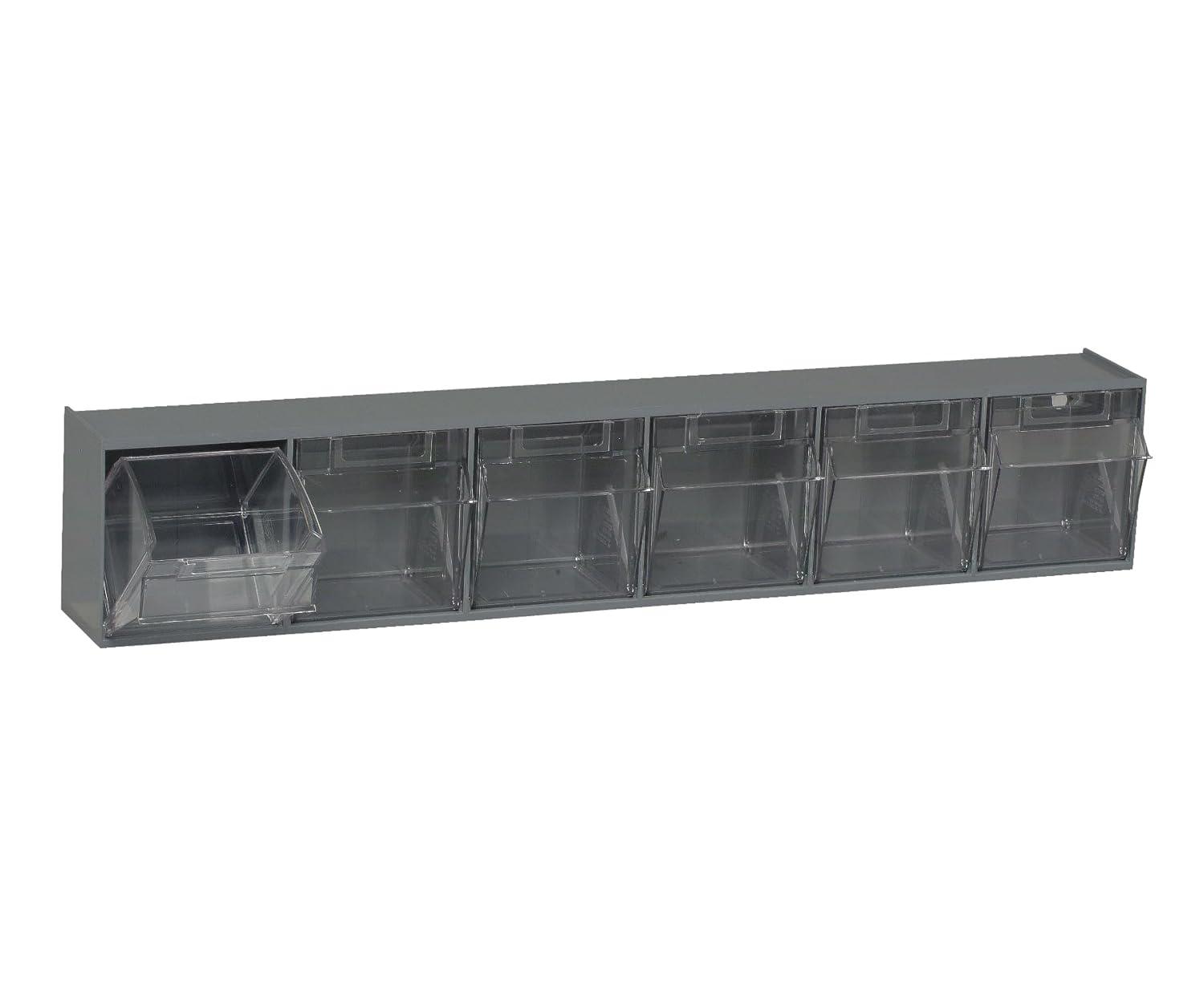 Quantum Storage Systems Tip Out Bin, (6) Compartment, Handle With Label Slot, Opens To A 45° Angle,