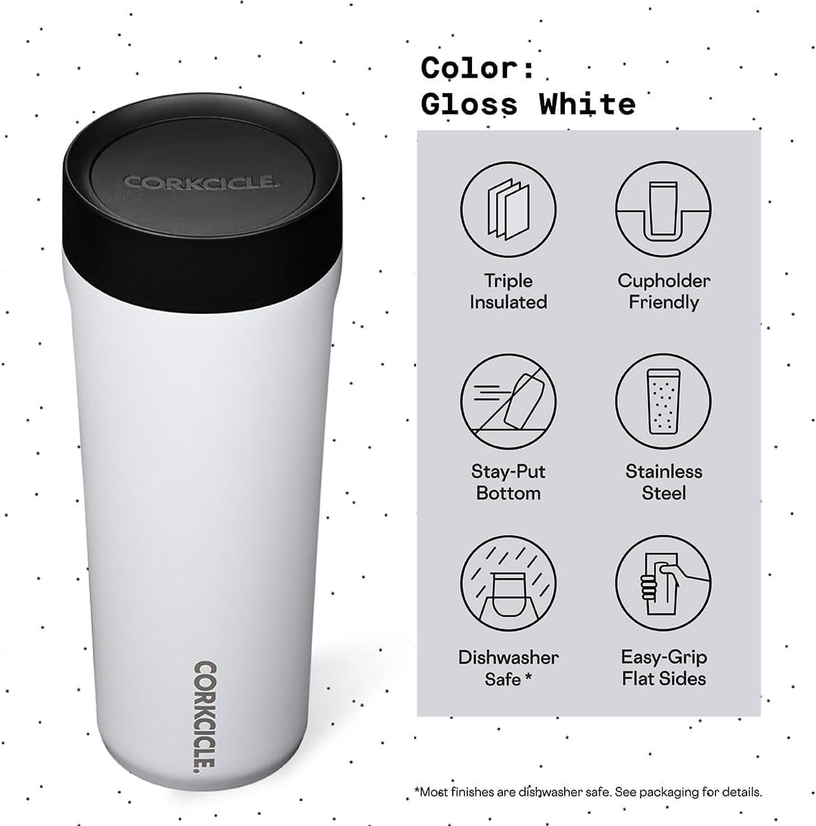 Corkcicle 17 oz Commuter Cup, Spill-Proof, Triple Insulated, Gloss White