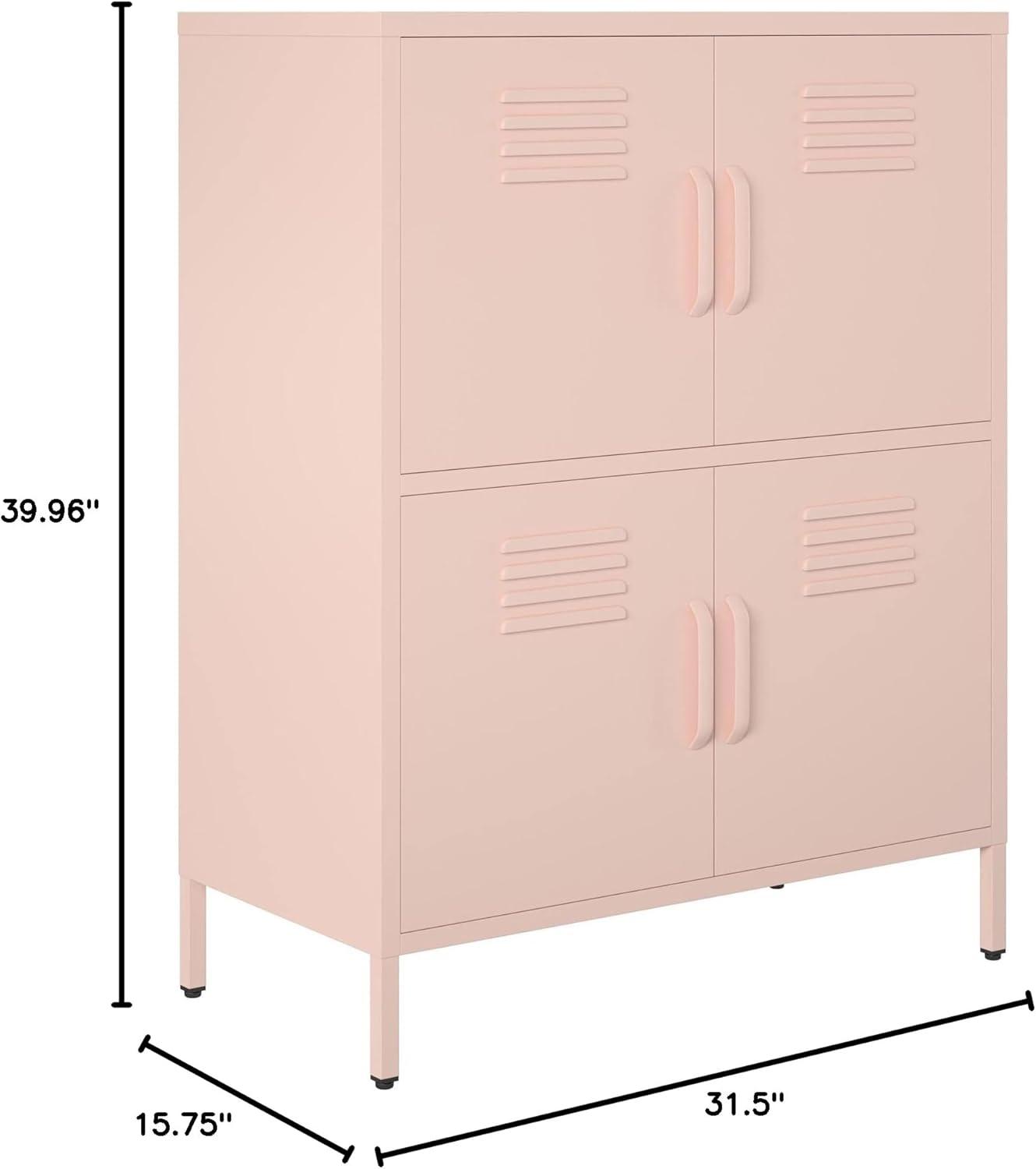 RealRooms Shadwick 4 Door Metal Locker Style Accent Storage Cabinet, Pale Pink