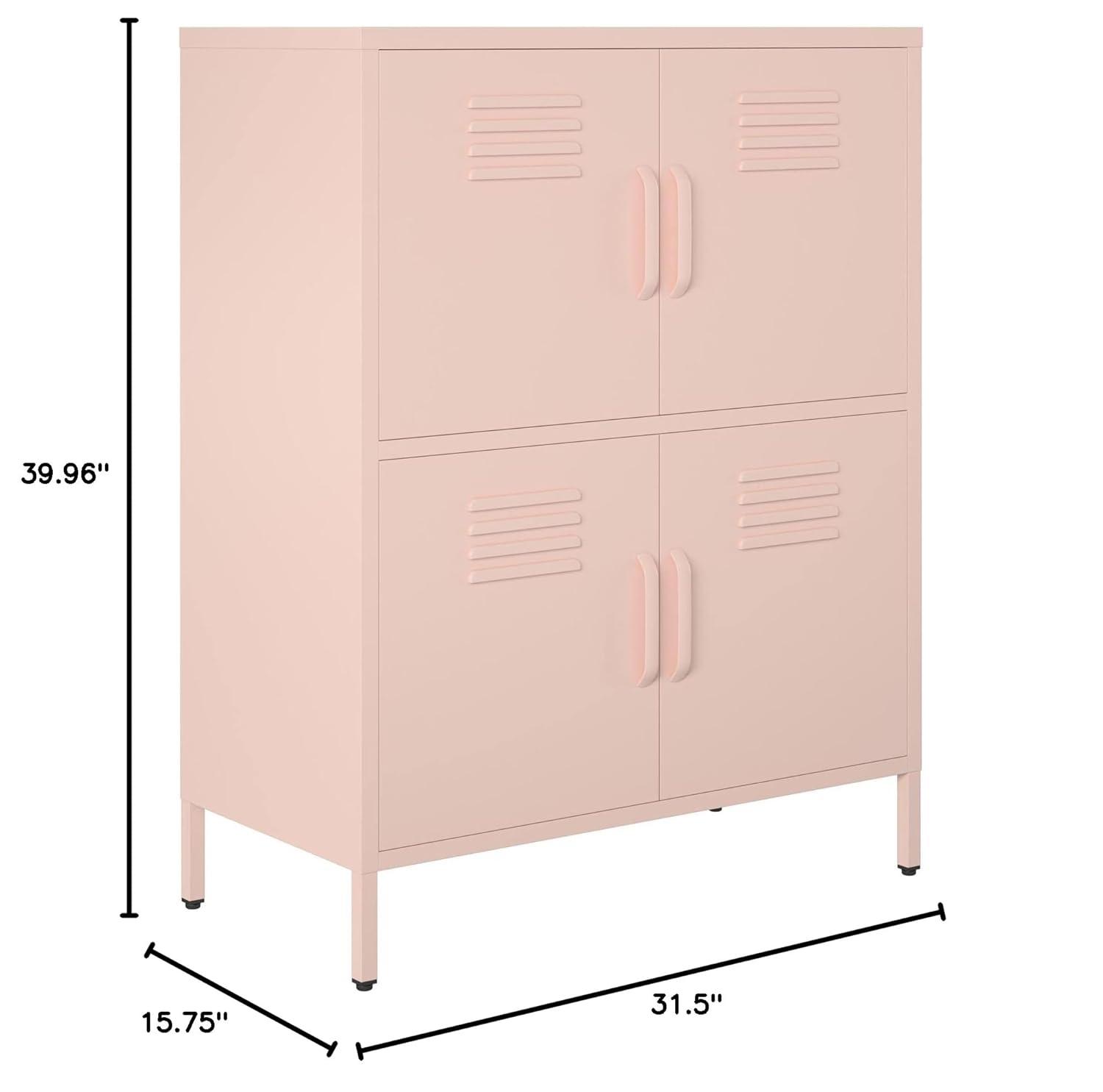 RealRooms Shadwick 4 Door Metal Locker Style Accent Storage Cabinet, Pale Pink