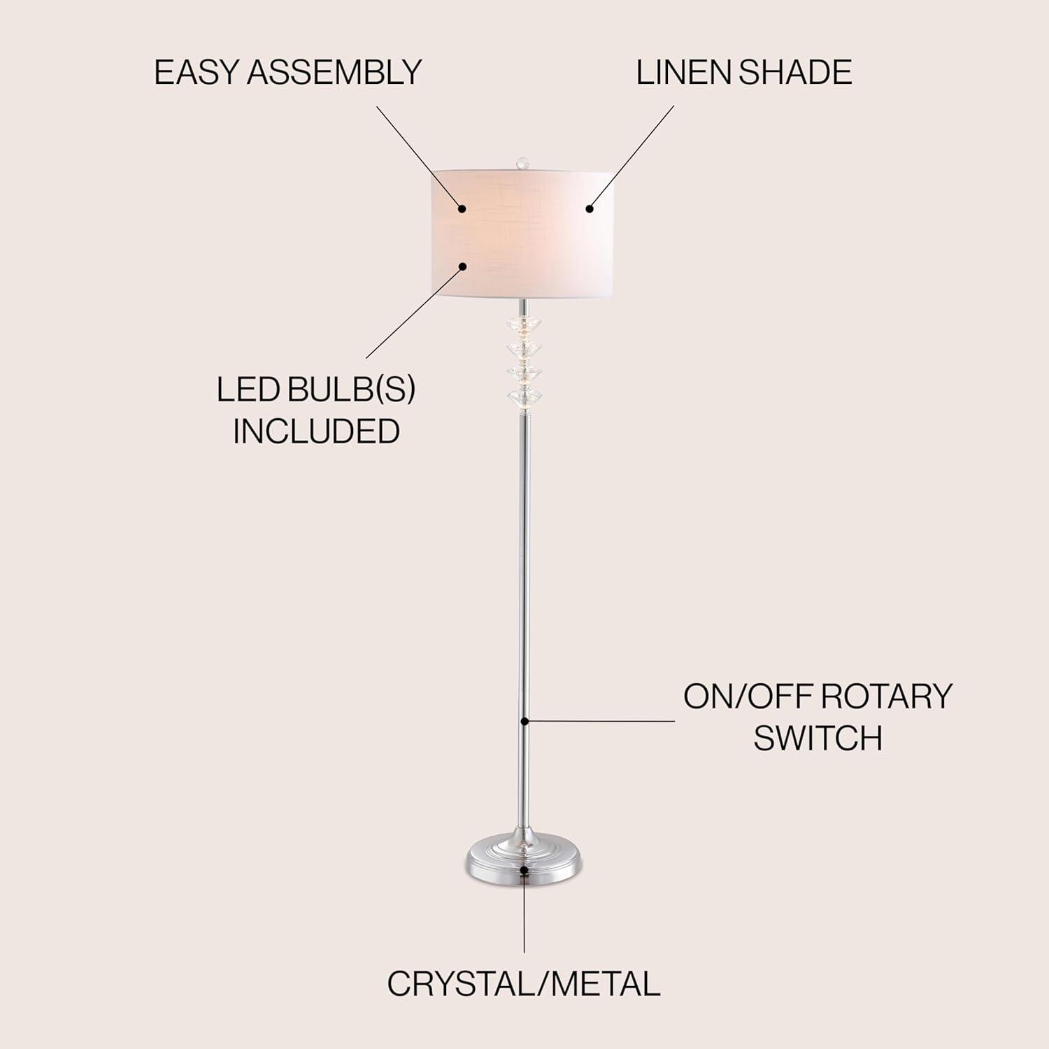 JONATHAN Y Mia 60.5" Crystal/Metal LED Floor Lamp, Clear/Chrome