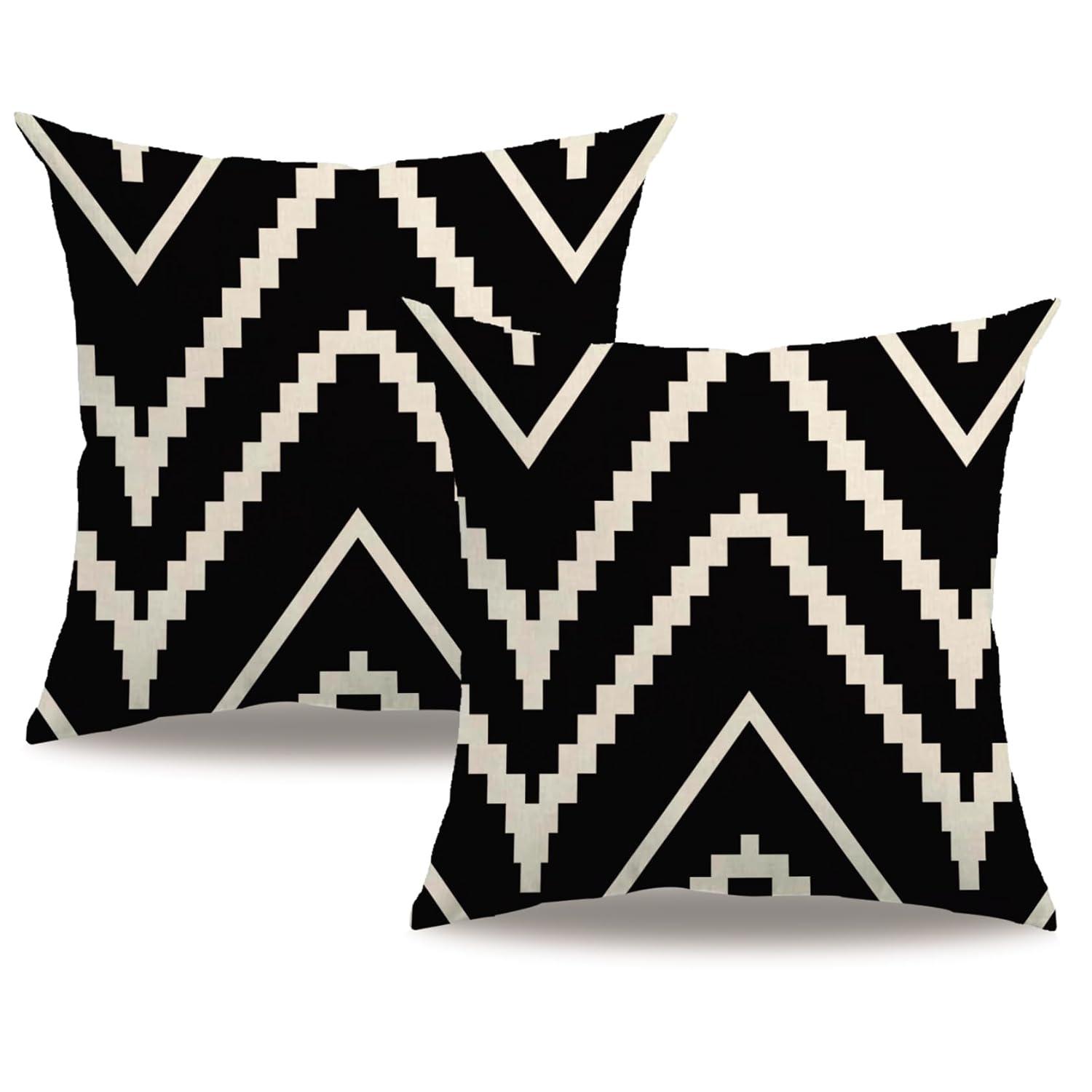 Modern Geometry Style Throw Pillow Covers Double-sided printed Black&Beige Stripes Square Home Decorative Cushion Cover Farmhouse Home Decor Pillowcase 18”×18”,2Pack for Sofa,Couch,Bed (Black)