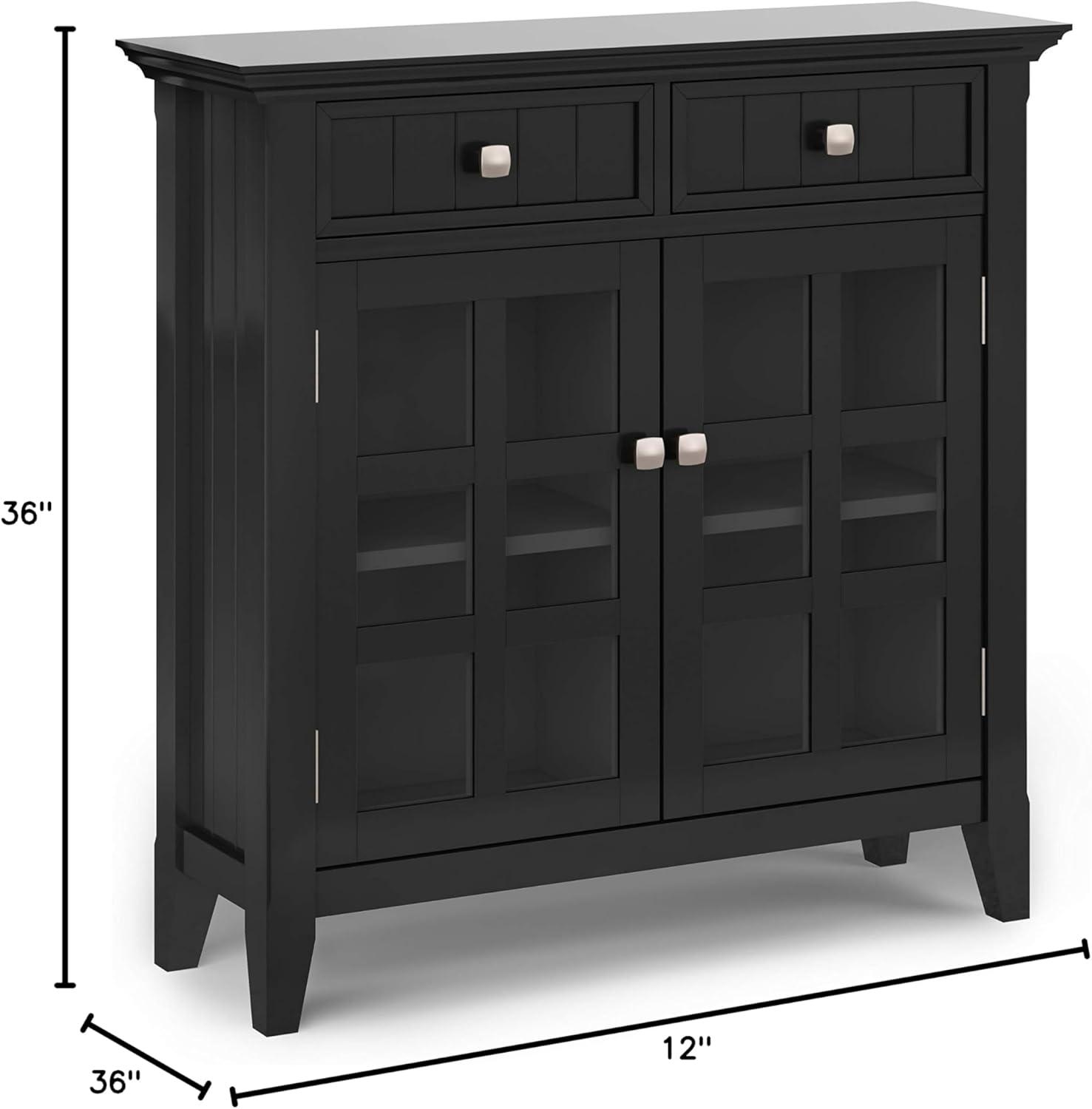 Simpli Home Acadian 62"W Solid Wood 3-Shelf Storage Cabinet with Tempered Glass Doors and Adjustable Shelves