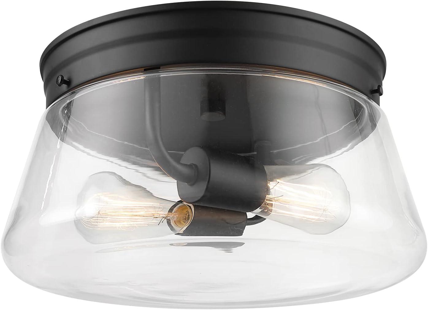 Aleyna Matte Black Glass Drum Flush Mount Ceiling Light