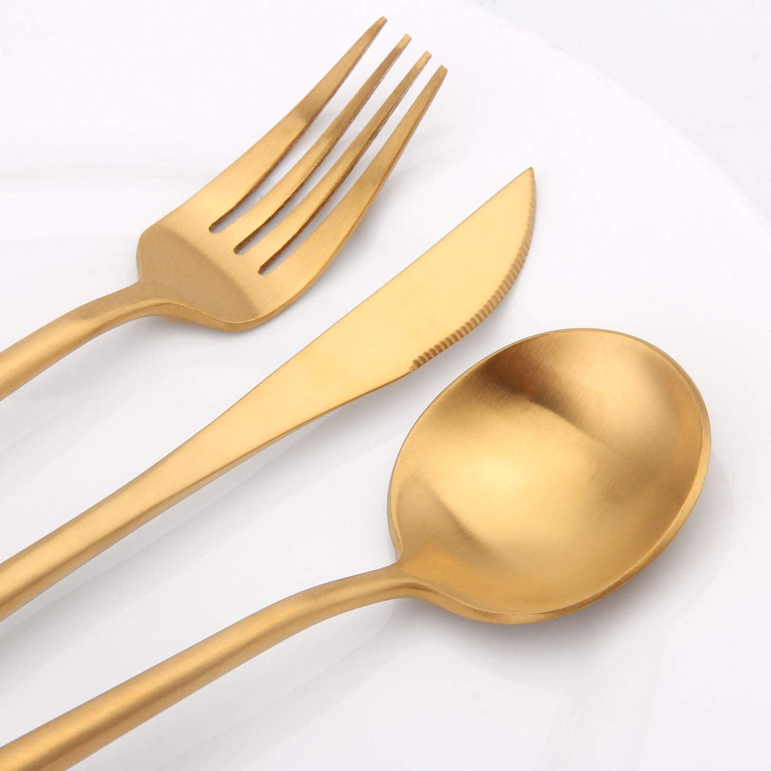 Everly Quinn 30-Piece Gold Silverware Set, Flatware Set For 6, Food-Grade Stainless Steel Cutlery Set, Includes Spoons Forks Knives, Kitchen Cutlery For Home Office Restaurant Hotel