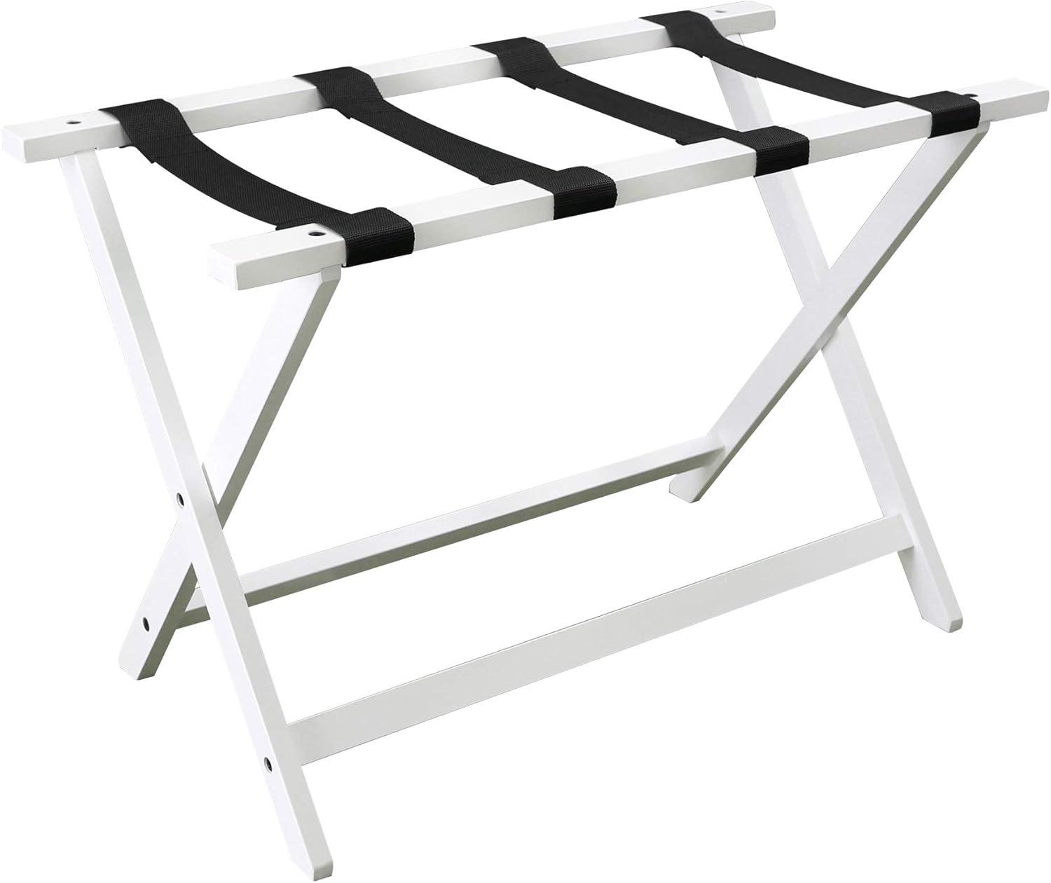 Extra Wide Foldable Solid Wood Fully-Assembled Luggage Rack White