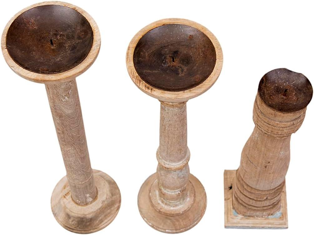 Storied Home 6pc Found Wood and Metal Pillar Candle Holder Set Natural: Rustic Candlestick Holders, Fits Taper Candles