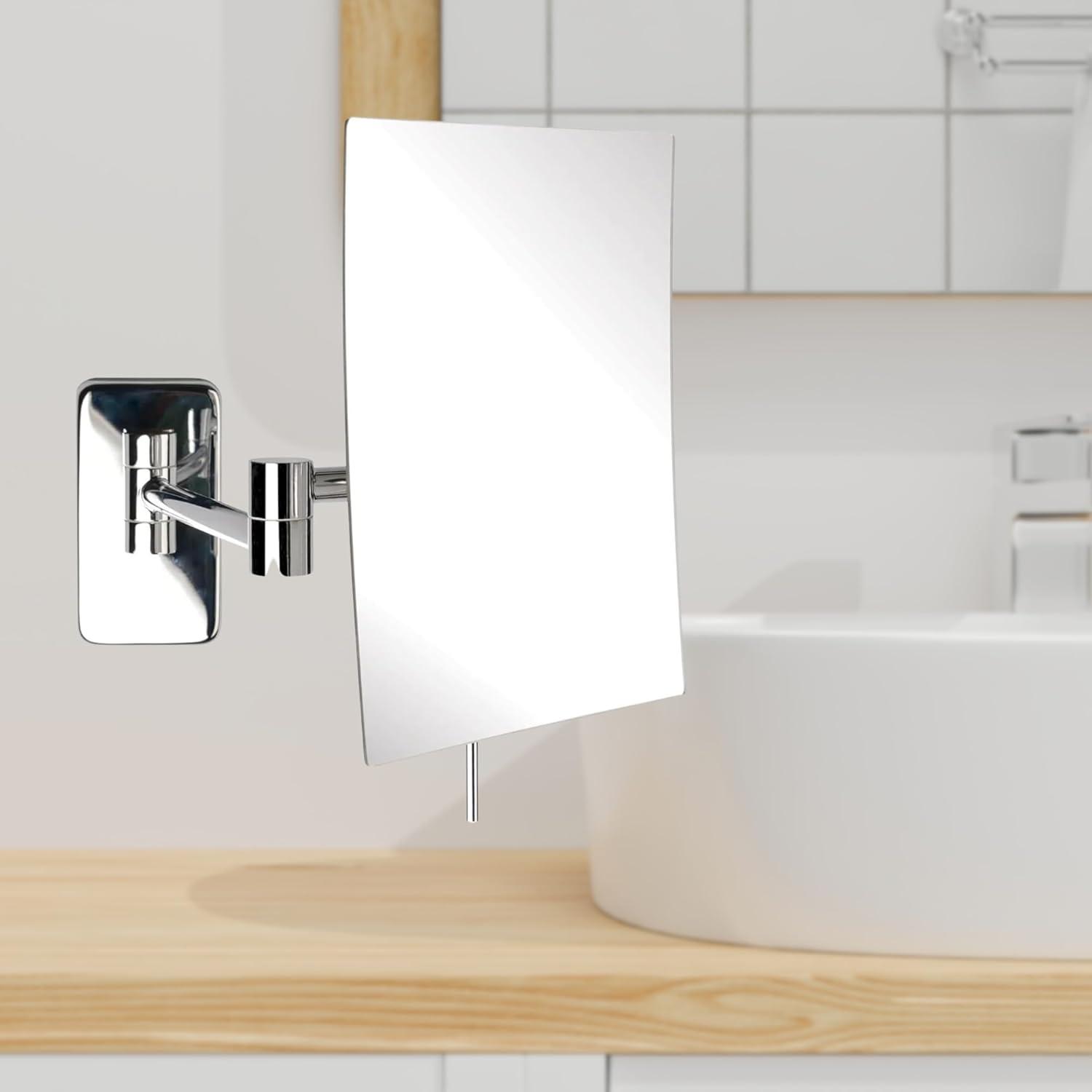 Wrought Studio™ Wall Mount Makeup Mirror with 5X Magnification - 8.75” x 6.5” Rectangular Mirror Extends 14”