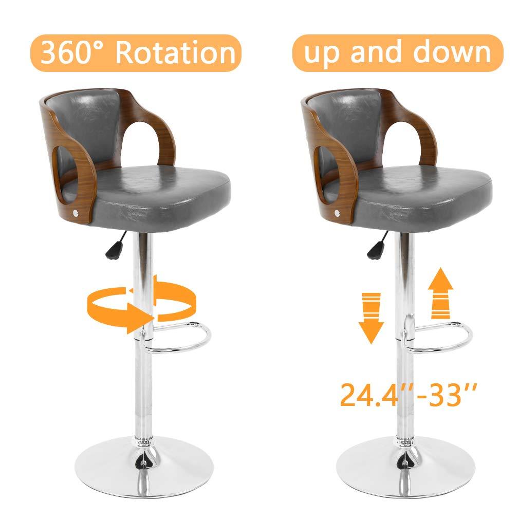 YRLLENSDAN Counter Height Adjustable Bar Stools Set of 2 with Back and Footrest Cushioned High Bar Chairs Set of 2 Leather Upholstered Kitchen Island Chairs with Metal Base,Gray