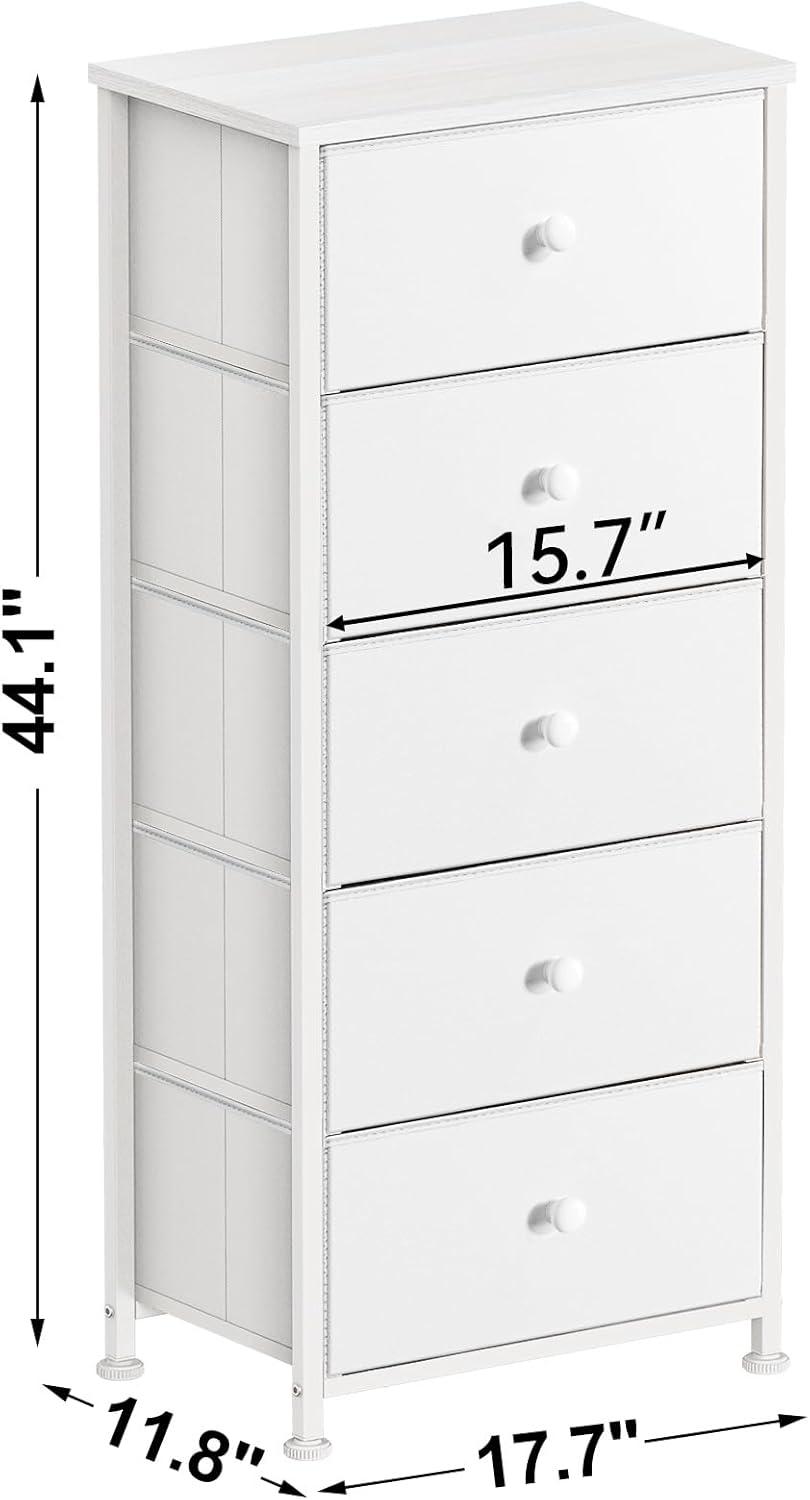 GUNAITO Dressers for Bedroom 5 Drawers Tall Dresser for Bedroom Faux Leather Chest of Drawers Wooden Top Fabric Drawer Rustic Brown RZP5R1