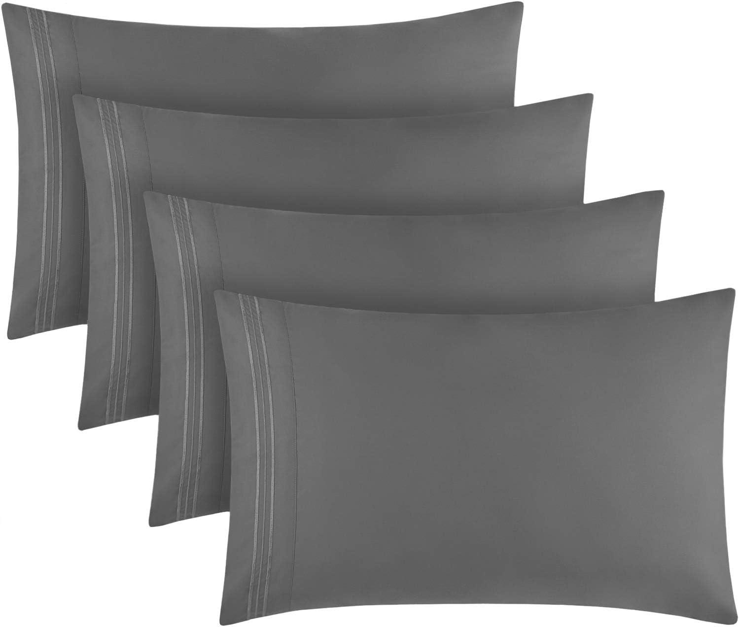 Gray Hypoallergenic Microfiber Standard Pillowcases Set of 4