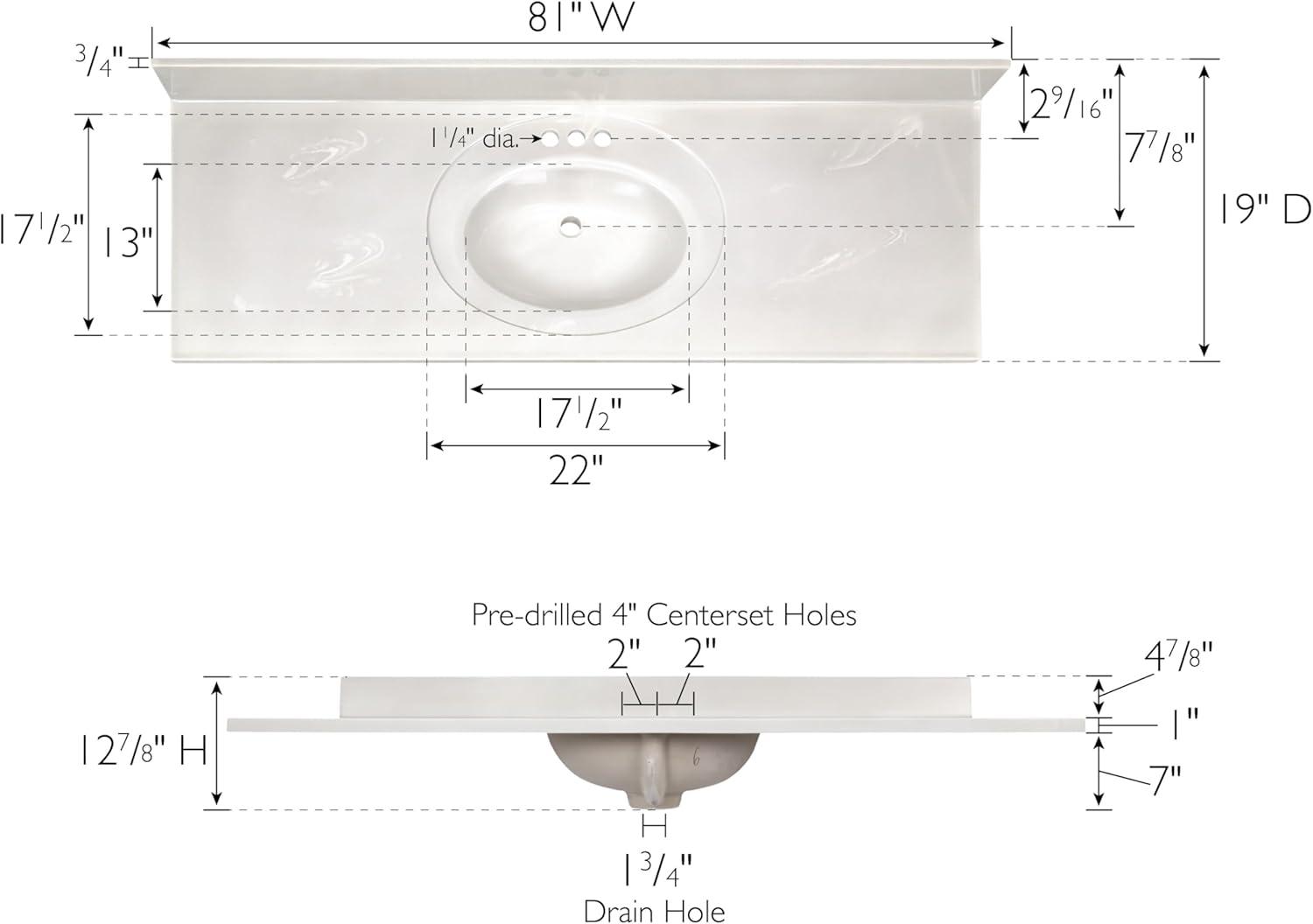 61 Inch Cultured Marble Vanity Top with Backsplash, Improved Package