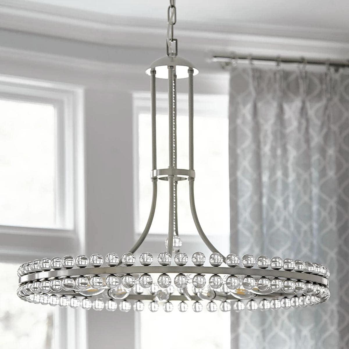 Brushed Nickel and Glass 12-Light Chandelier