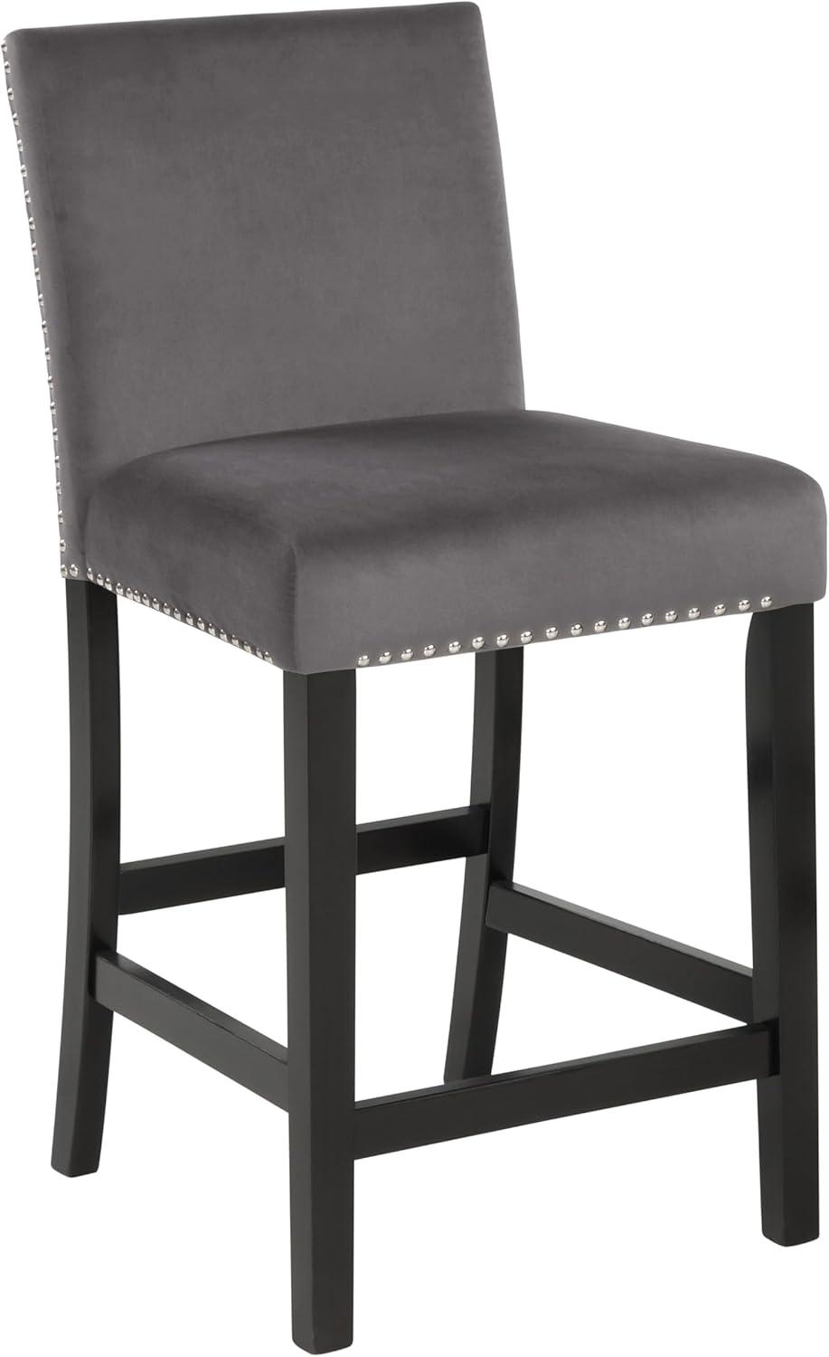Roundhill Furniture Cobre Contemporary Velvet Counter Stool with Nailhead Trim, Gray, Set of 2