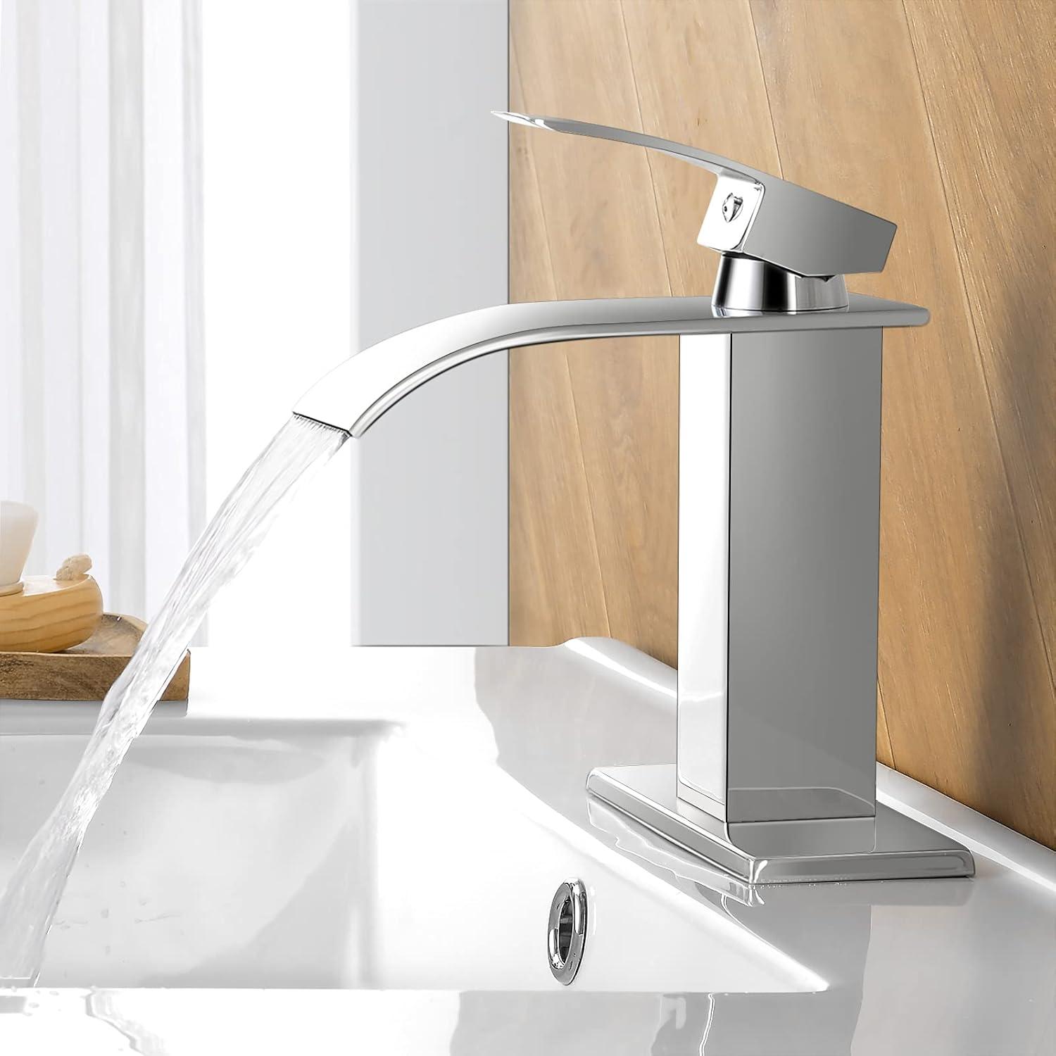 Chrome Modern Single Handle Waterfall Bathroom Faucet