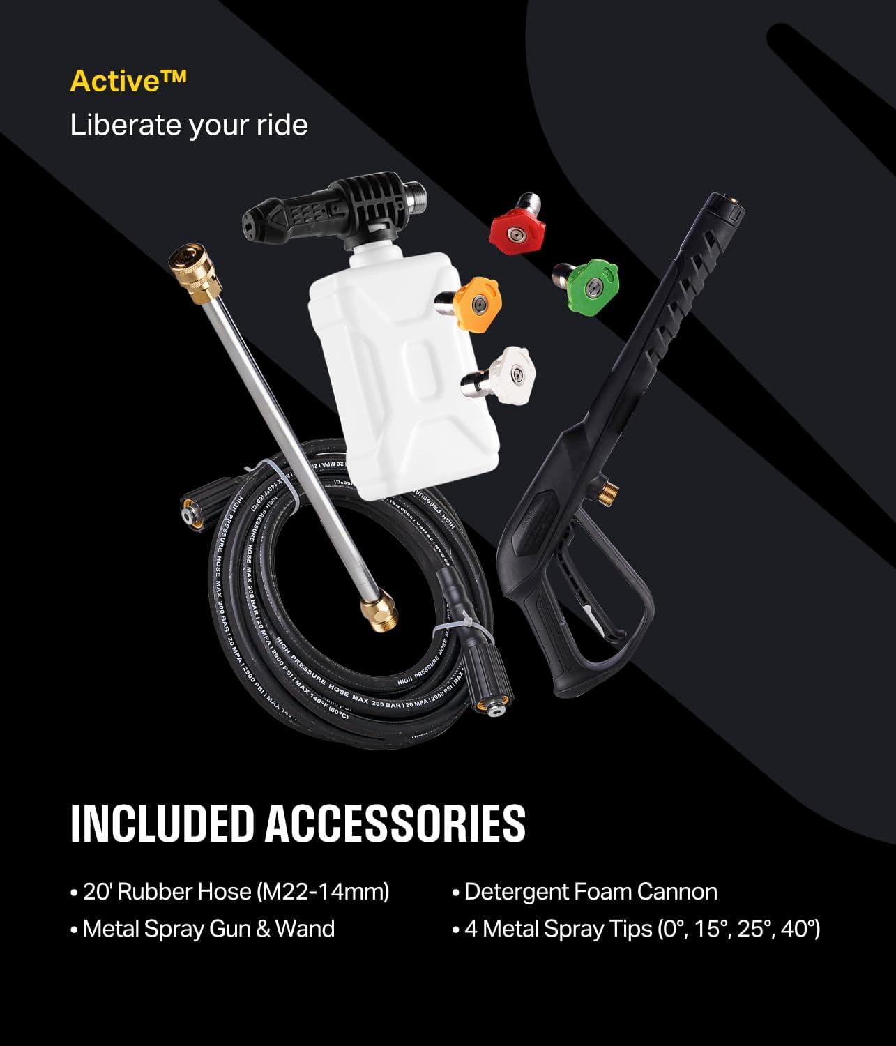 ACTIVE 2.0 Electric Pressure Washer - 2.0 GPM Flow and 1800 PSI Peak Pressure, Pressure washers for Power Wash, Power Washers Electric Powered, Wall Mount Pressure Washer, Hidrolavadora Electrica