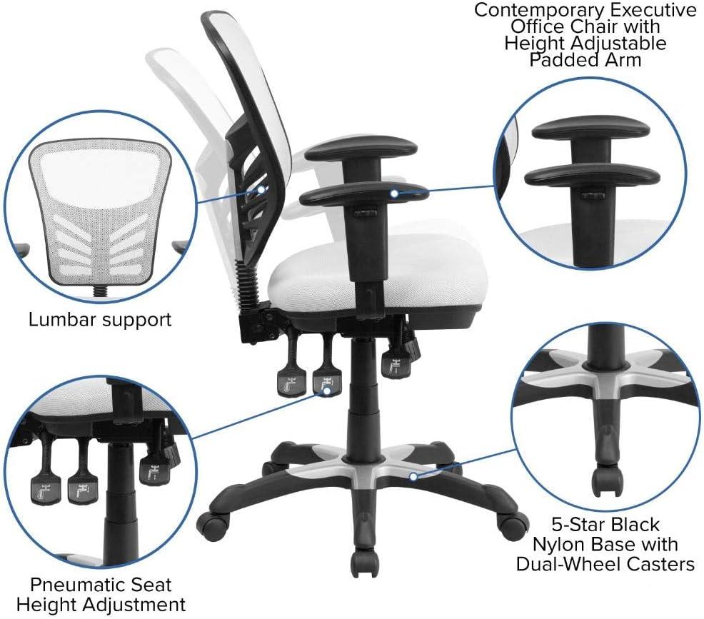 Flash Furniture Mid-Back White Mesh Multifunction Executive Swivel Ergonomic Office Chair with Adjustable Arms