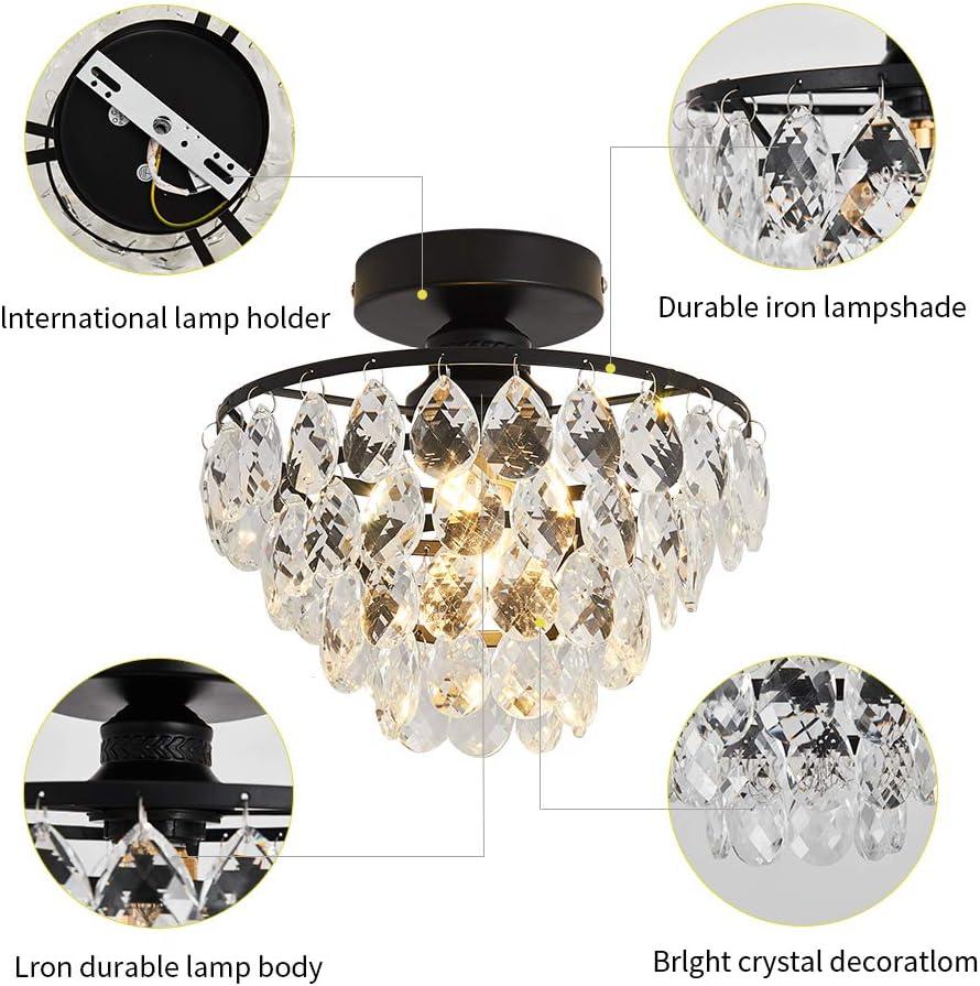 Mini Black Crystal Semi Flush Mount Ceiling Light Fixture