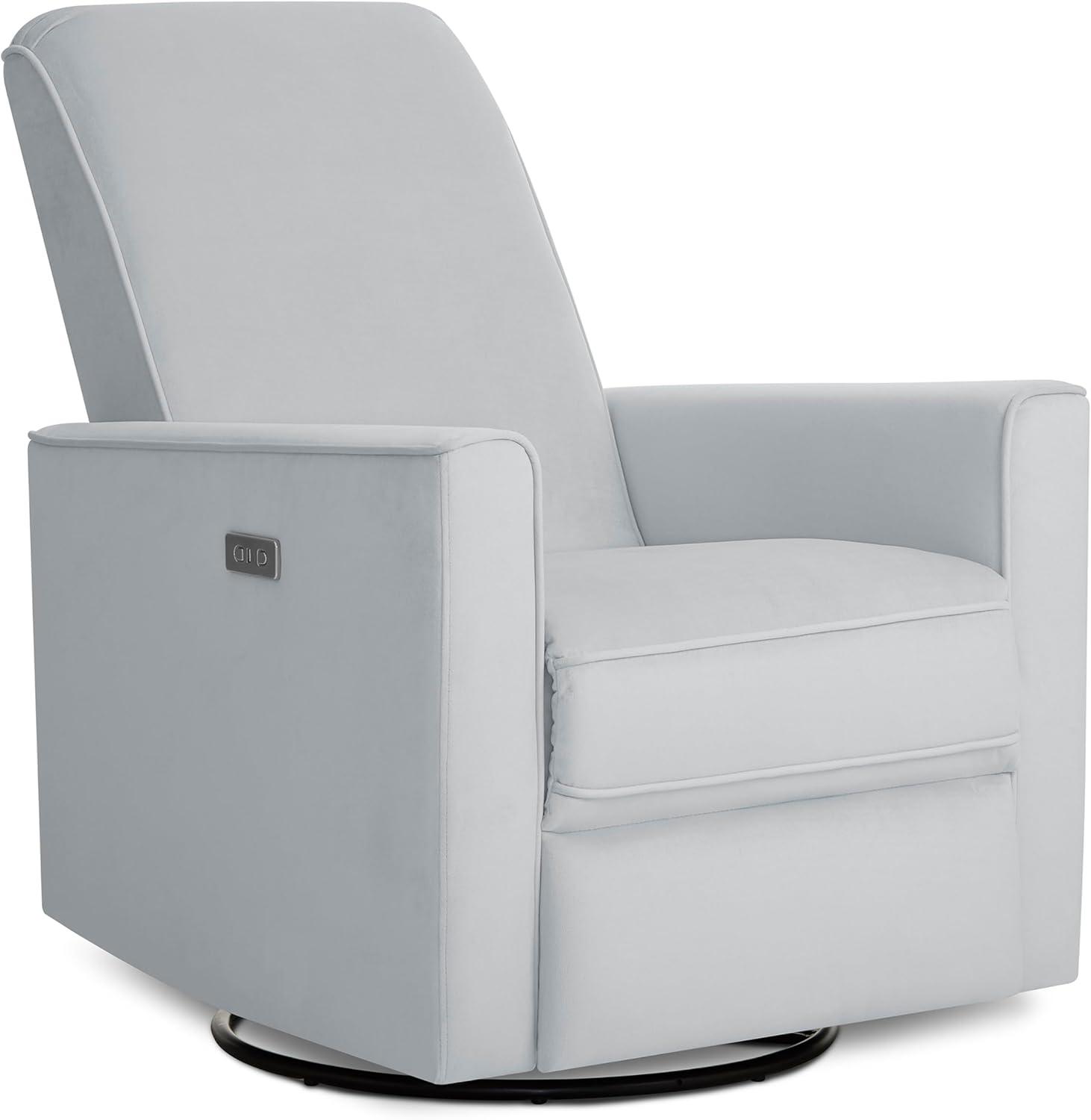 Evolur Harlow Deluxe Greenguard Gold Certified Upholstered Plush Seating Glider Swivel & Power Recliner, Grey