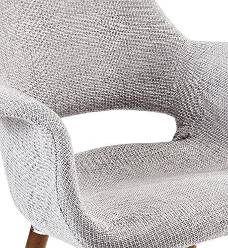 Light Gray Linen Upholstered Arm Chair with Wood Legs