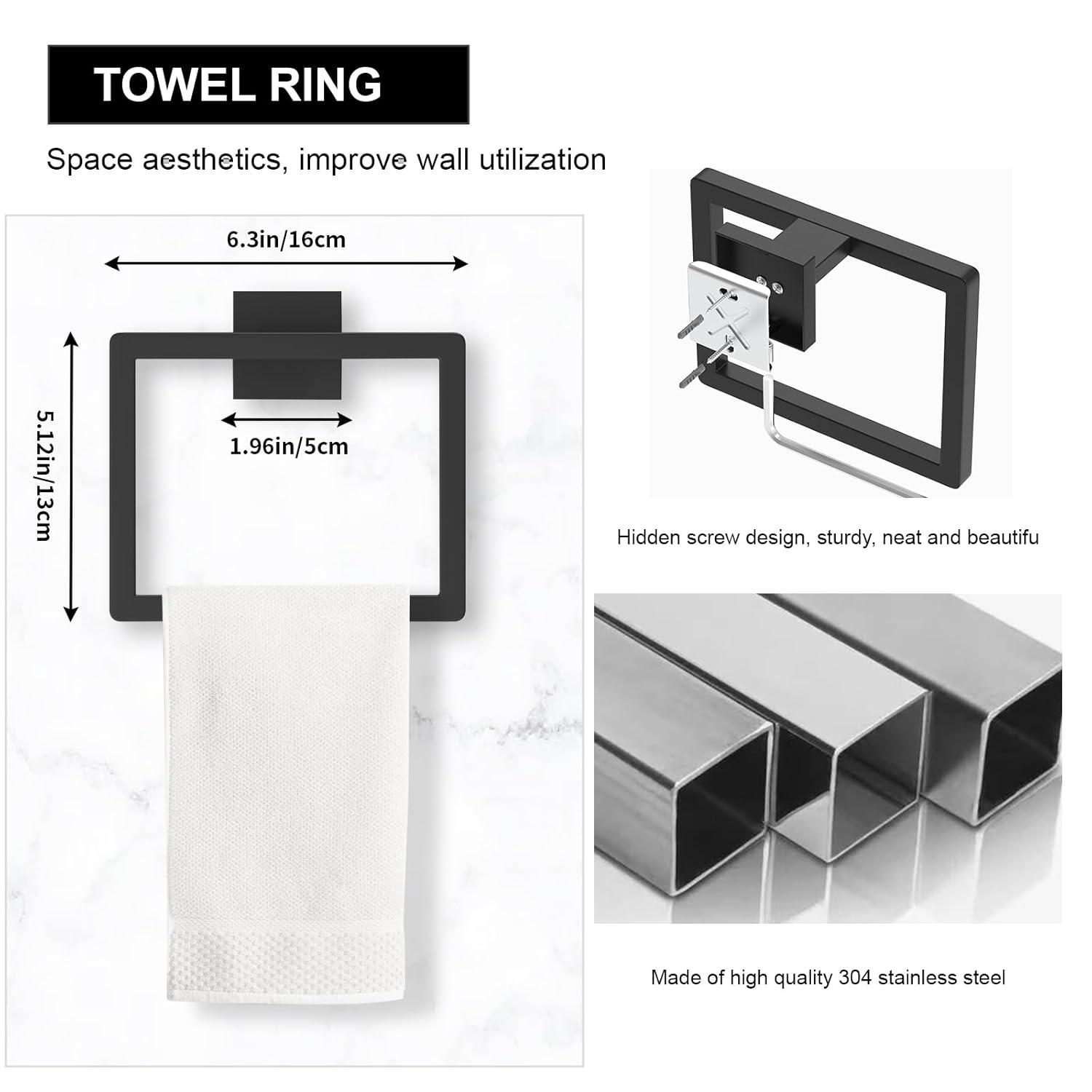 10-Pieces Matte Black Bathroom Accessories Set, 23.6 Inch Bath Towel Bar Set, SUS 304 Stainless Steel Bathroom Hardware Set, Towel Racks for Bathroom Wall Mounted.