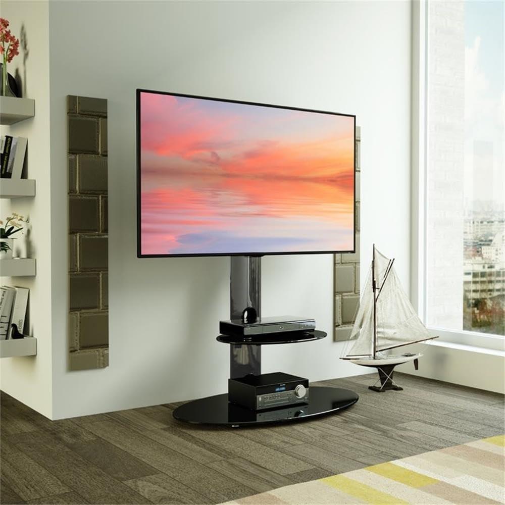 Lugano Black Tempered Glass Corner TV Stand with Mount for 32"-50"