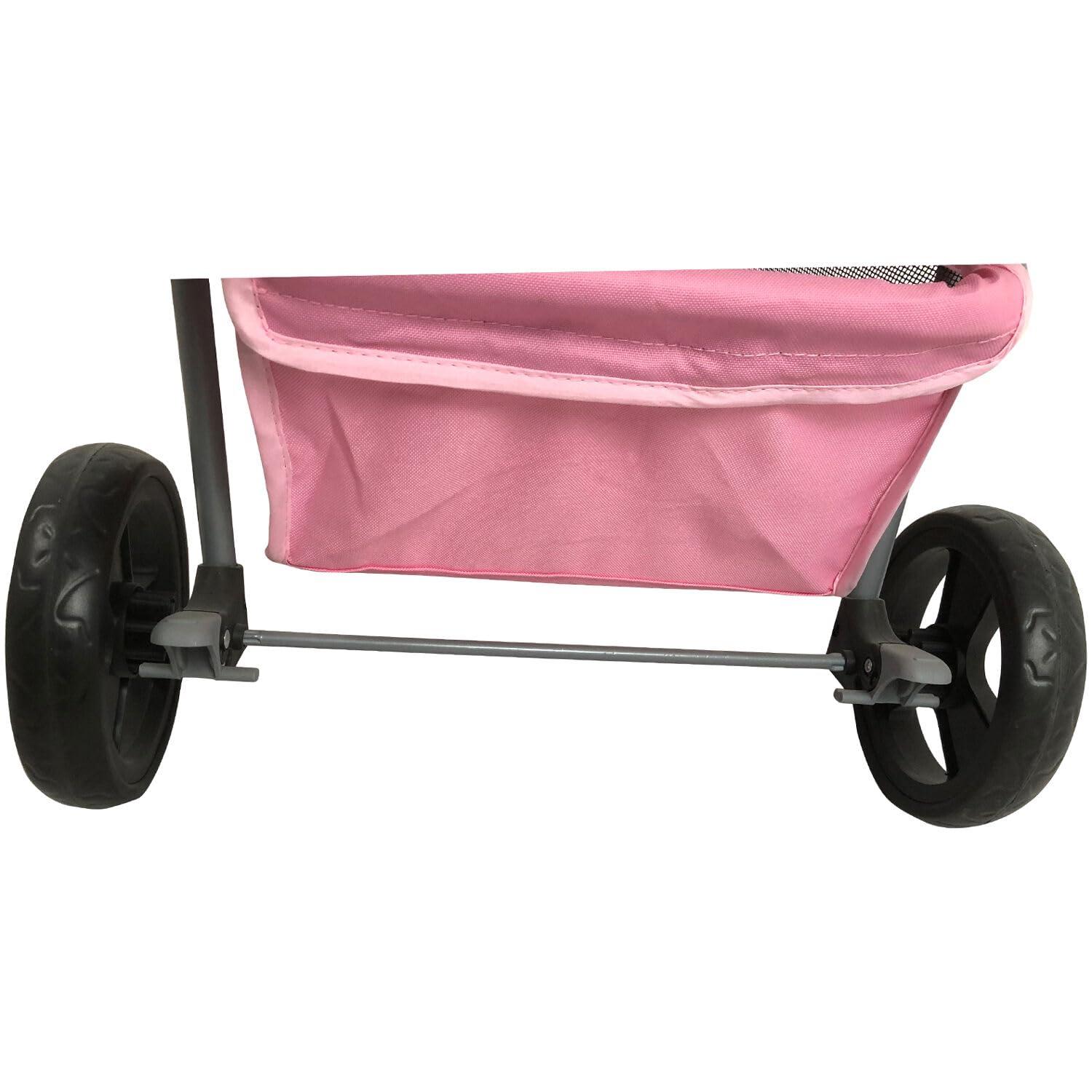 Pink 3-Wheel Jogging Pet Stroller with Storage Basket