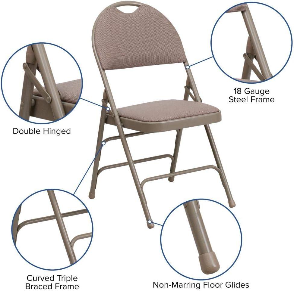 Flash Furniture 2 Pack HERCULES Series Ultra-Premium Triple Braced Beige Fabric Metal Folding Chair with Easy-Carry Handle