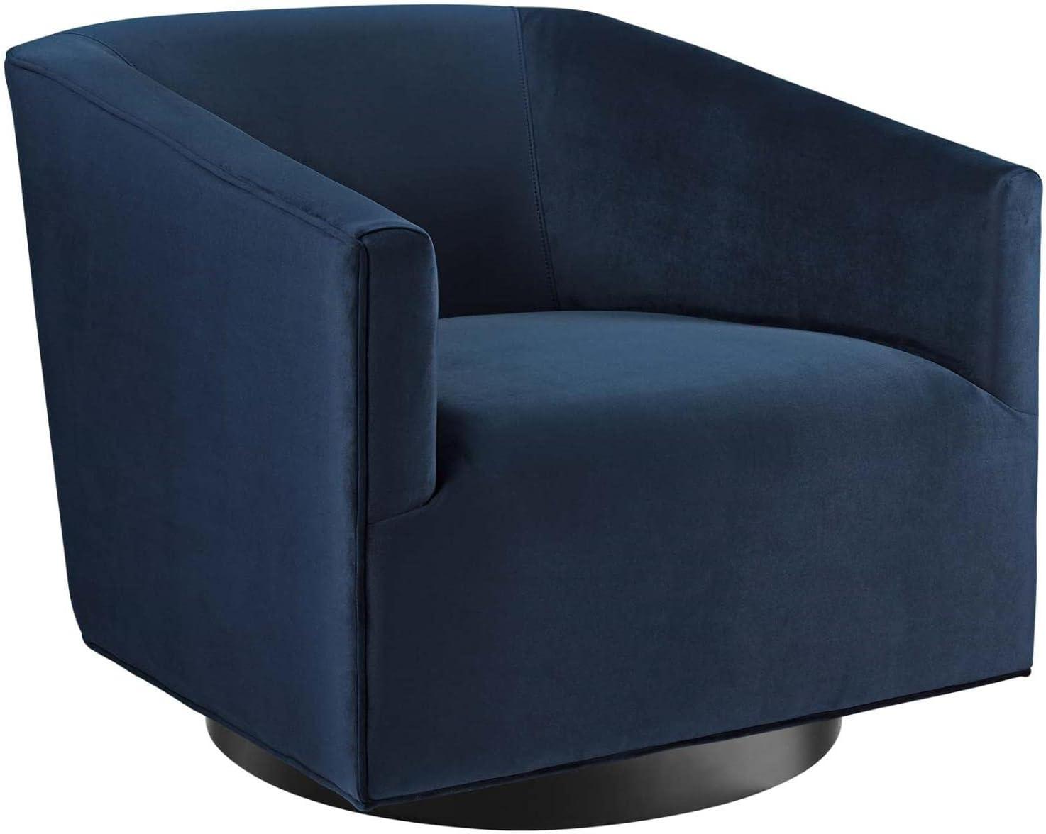 Midnight Blue Velvet Barrel Swivel Accent Chair with Metal Base