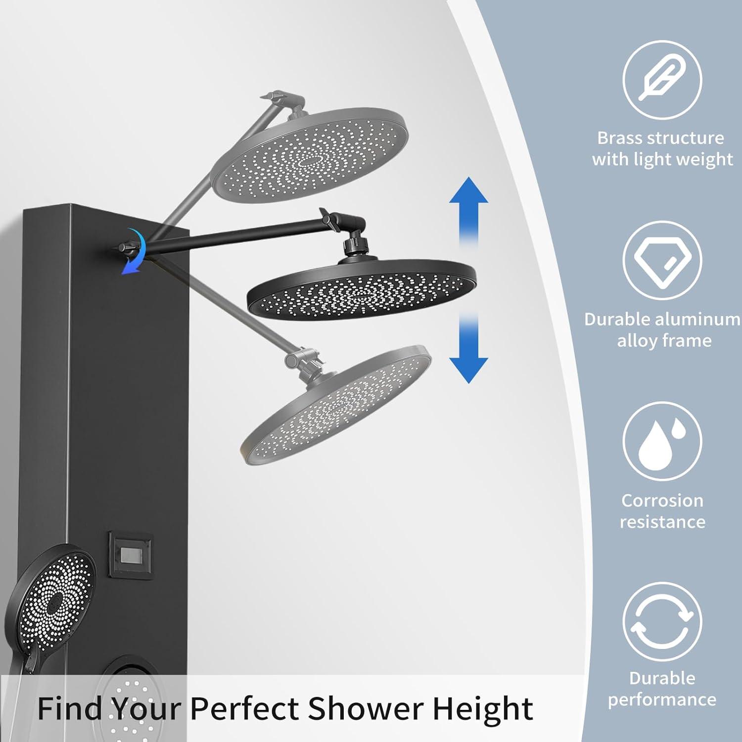 BWE 2-Spray Rain Shower Tower Shower Panel System with Rainfall Shower Head and Shower Rod