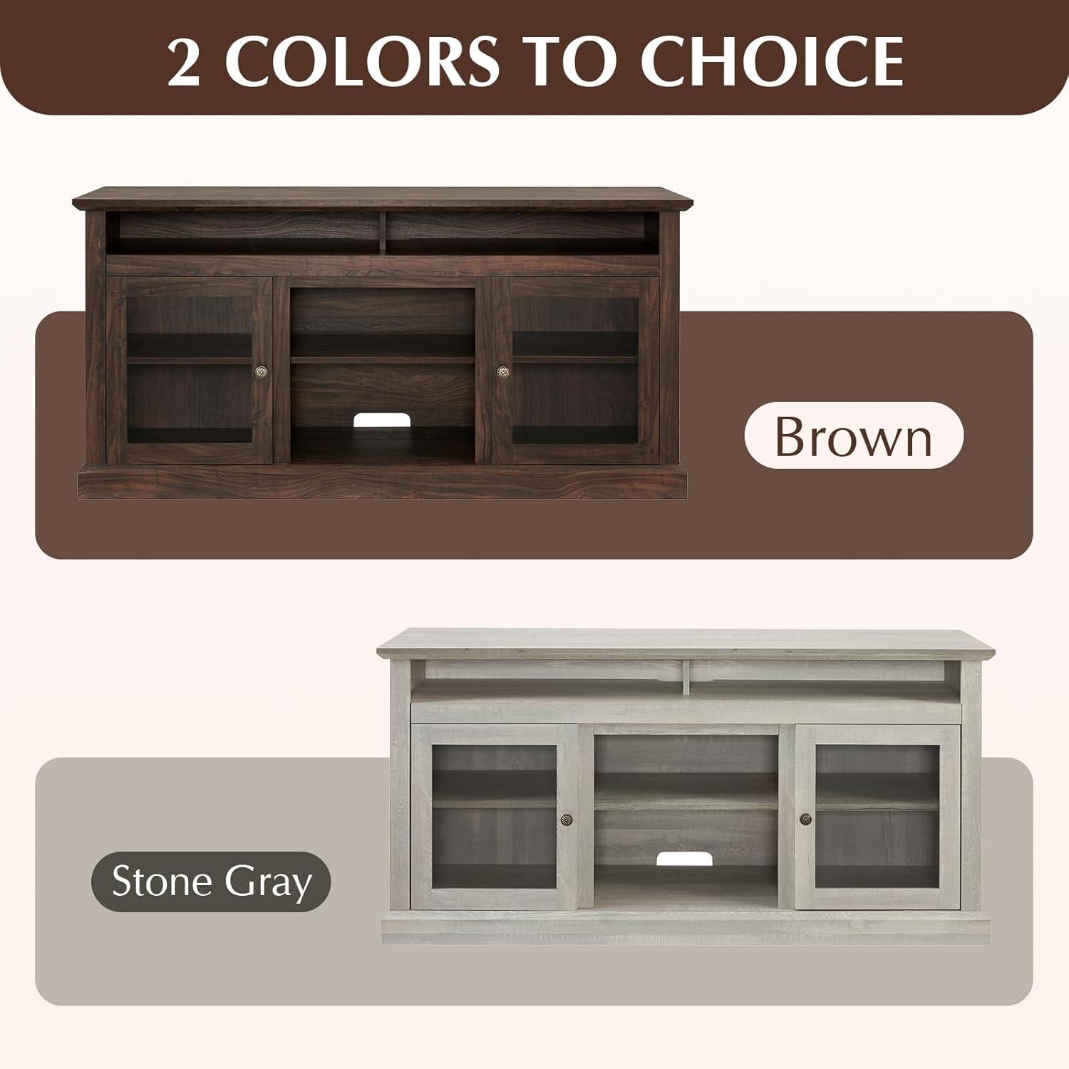 LETESA Traditional Classic Media TV Stand for TV up to 65”, Retro Wooden TV Console with Open and Closed Storage Cabinets for Bedroom, Living Room, Corridor (Brown)