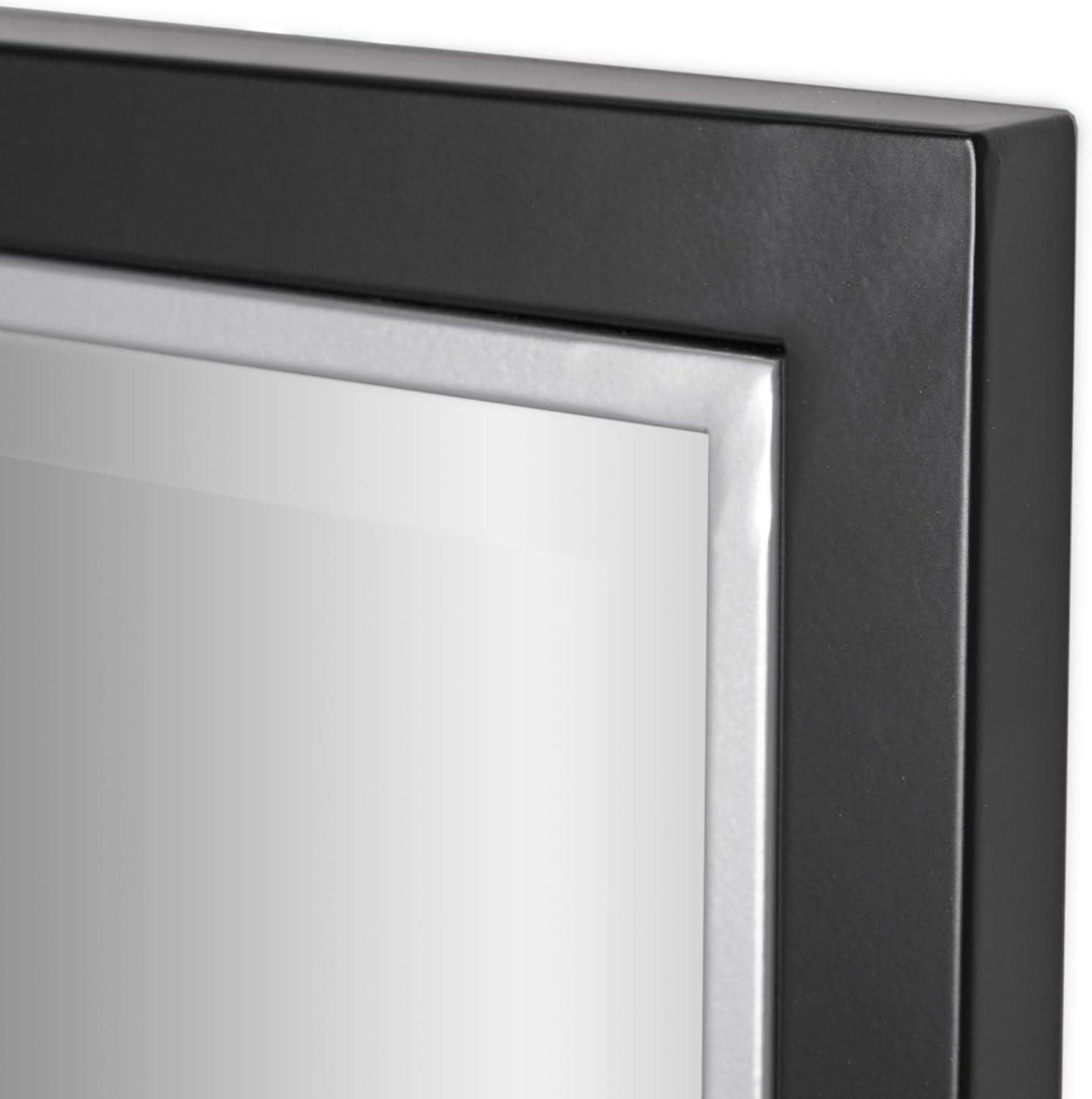 Head West Beveled Edge Rectangle Wall Mirror with Brushed Chrome and Black Metal Frame for Home Interior Accent 24" x 30"