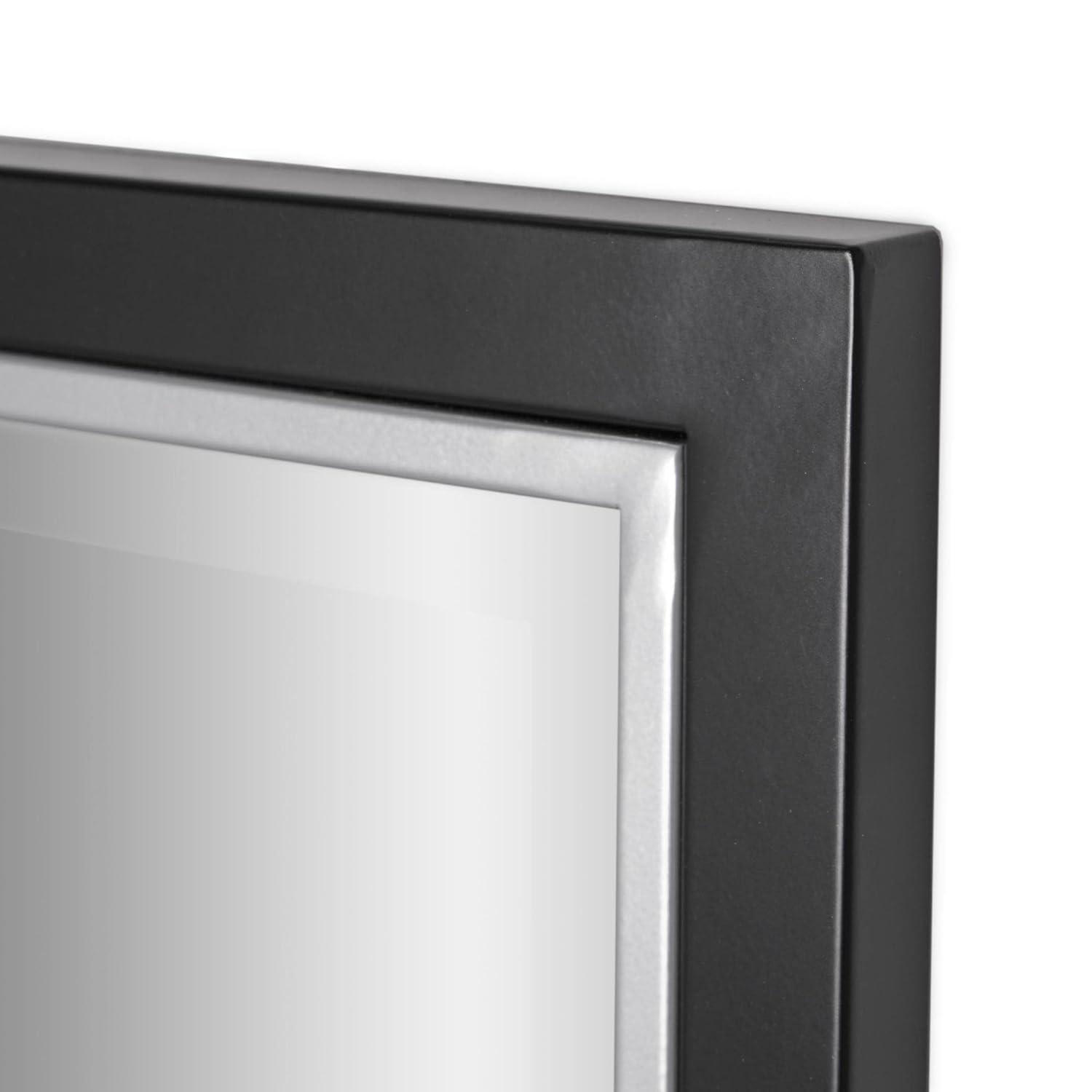 Head West Beveled Edge Rectangle Wall Mirror with Brushed Chrome and Black Metal Frame for Home Interior Accent 24" x 30"