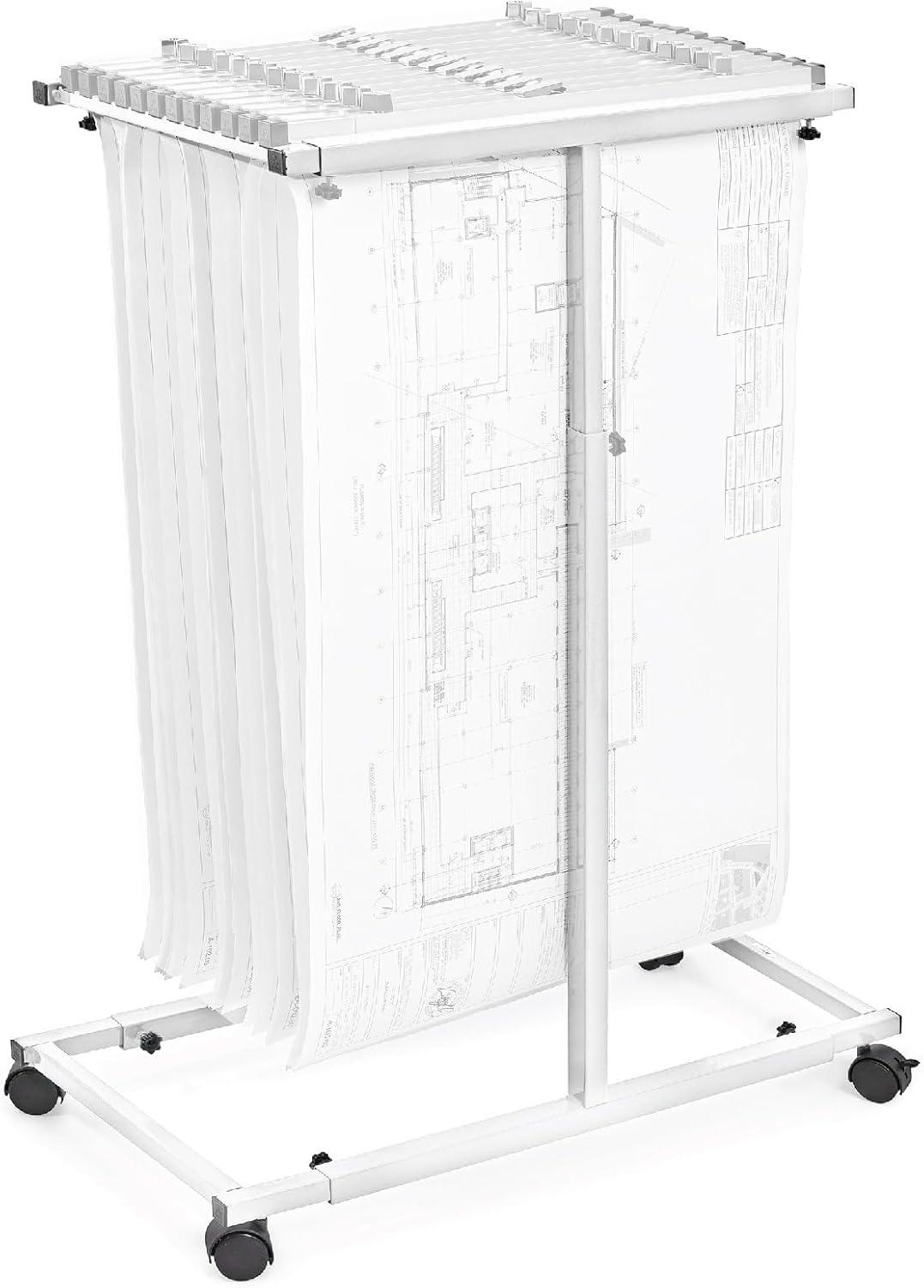 Adir White Adjustable Steel Mobile Blueprint Storage Rack