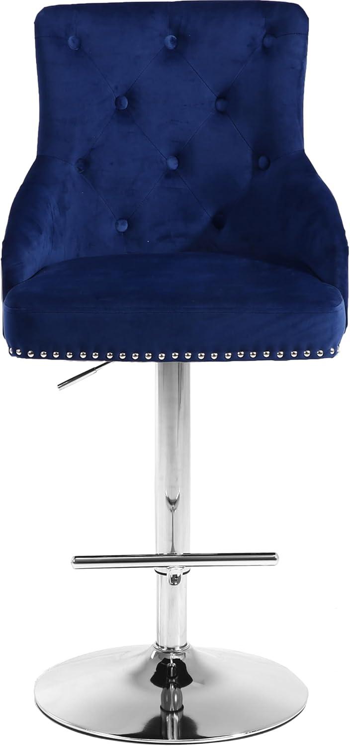 Meridian Furniture Claude 34.5"H Velvet Adjustable Bar Stool in Navy