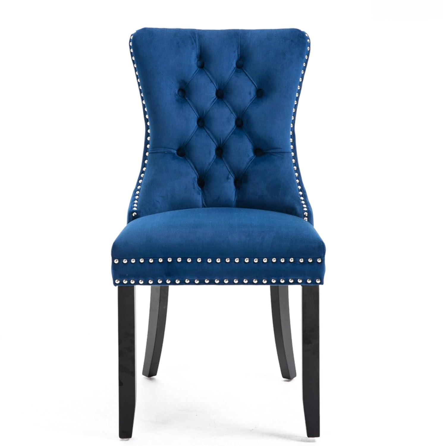 Rhomtree Glam Wood Solid Print Dining Side Chairs, Blue (Set of 6)