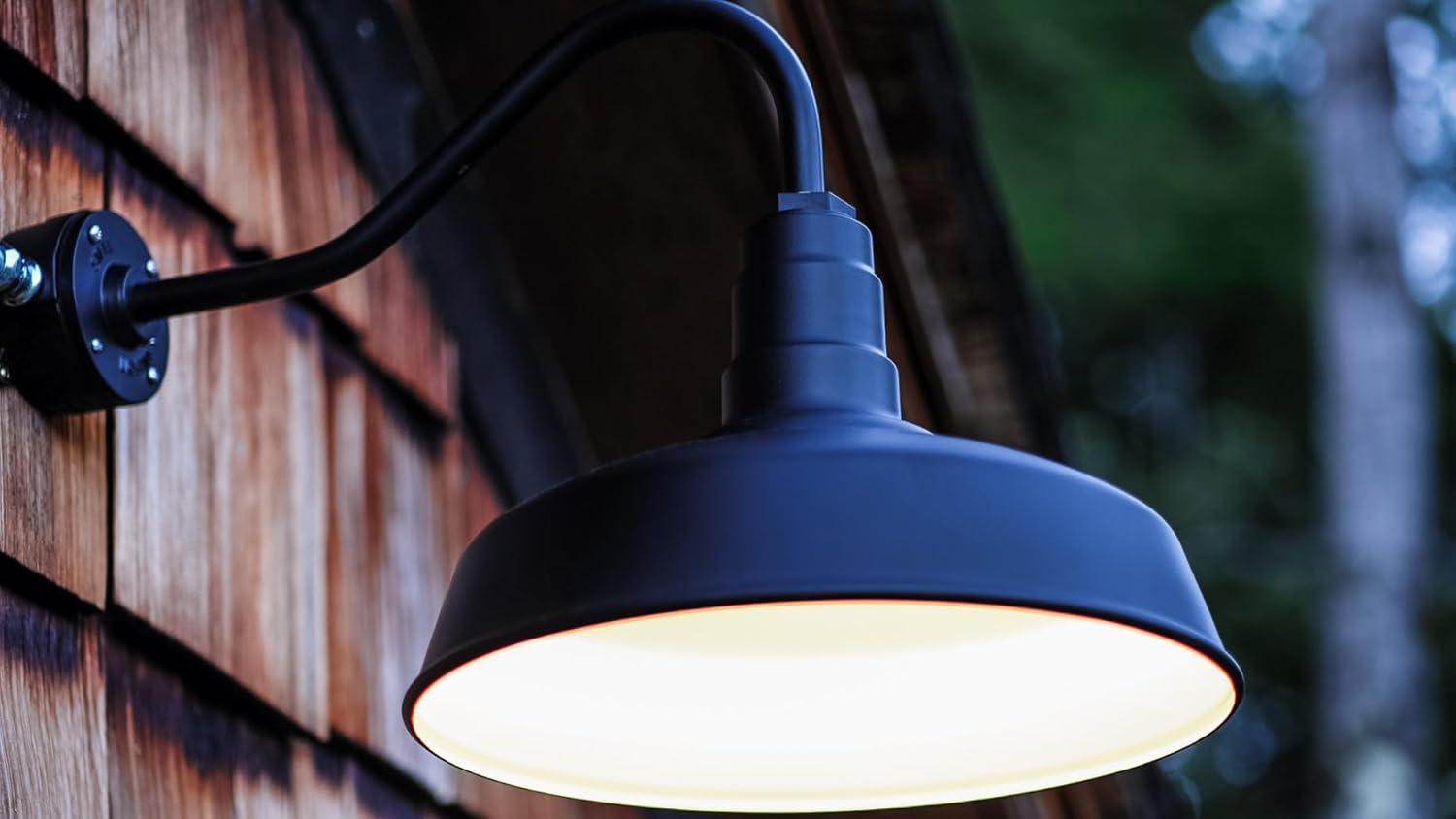 Black Steel 16" Gooseneck Barn Light with White Interior