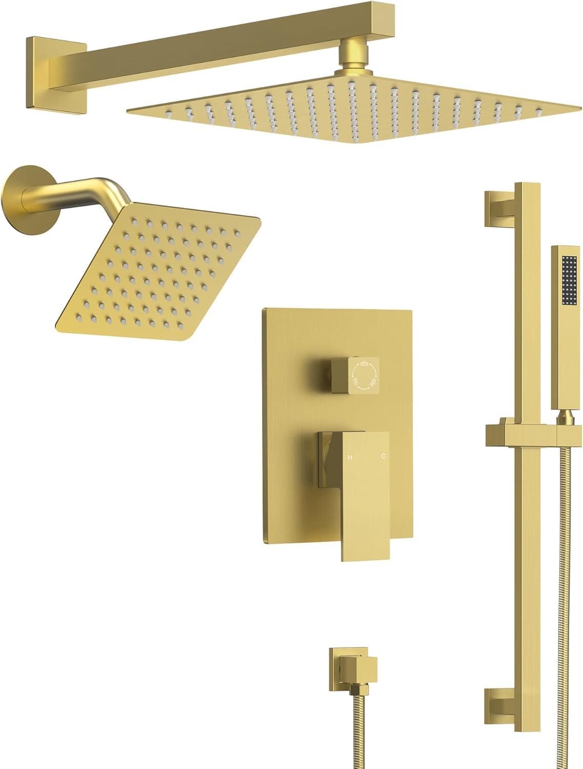 DualJetSpa Pressure-Balanced Shower System, Dual Wall Mount Showerheads with Slider Bar Handheld Spray