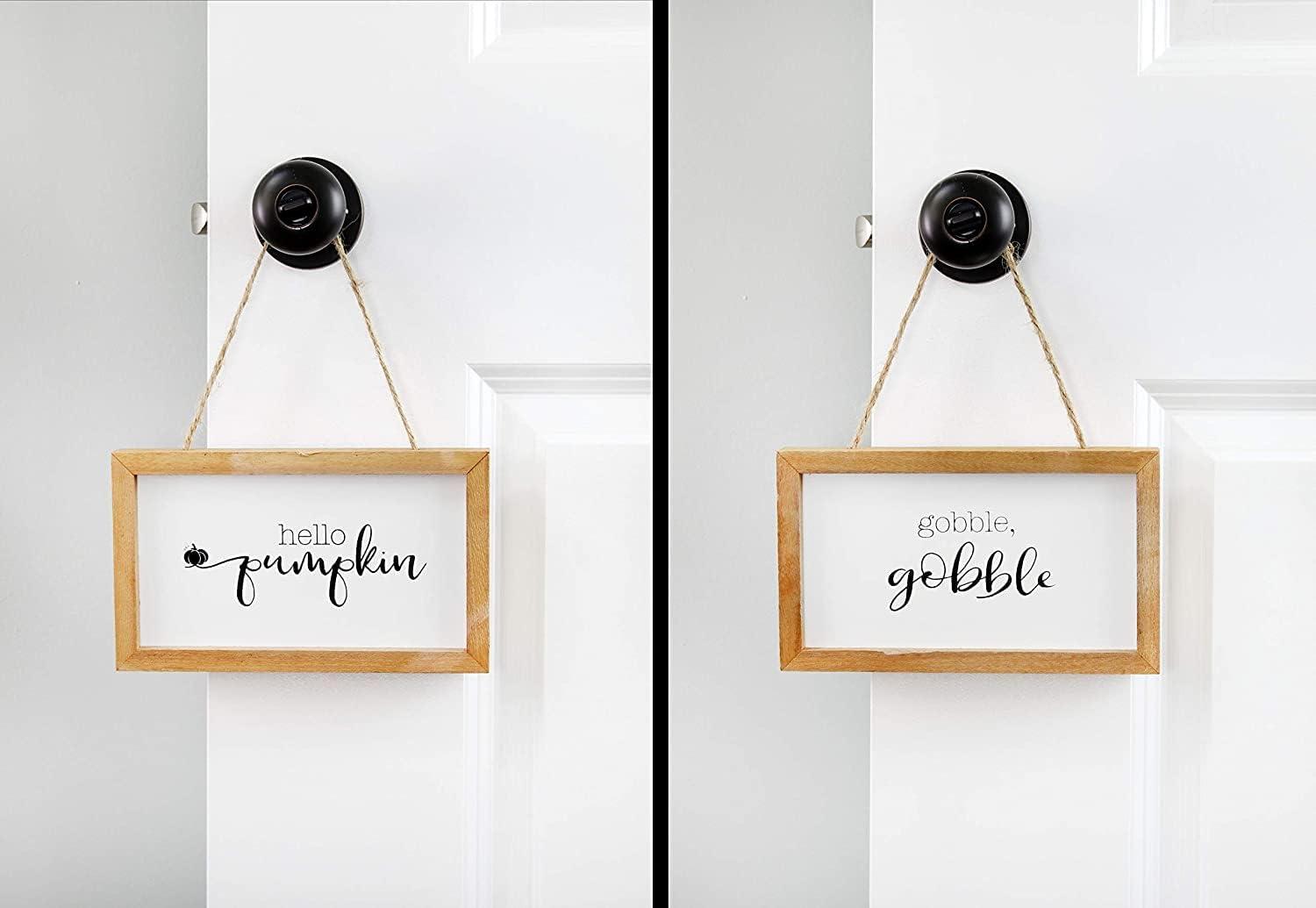 AuldHome Design 8.5x5" Farmhouse Decor Fall Theme Wood Signs 2pc Set; Mini Welcome Seasonal Plaques Pumpkin