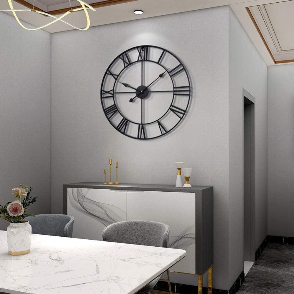 Large Vintage Round Metal Wall Clock Silent Non Ticking Battery Operated Black Roman Numerals Clocks For Living Room Bedroom Kitchen Decoration