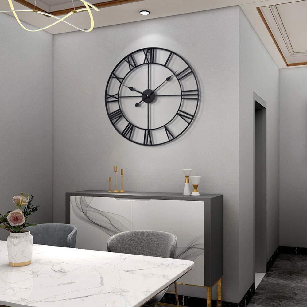 Large Vintage Round Metal Wall Clock Silent Non Ticking Battery Operated Black Roman Numerals Clocks For Living Room Bedroom Kitchen Decoration