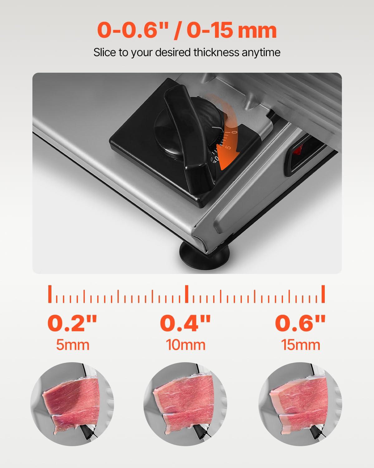 VEVOR Meat Slicer, 7.5 inch Electric Deli Food Slicer, 180W Meat Cutter with a Premium SUS420 Blade, 0-0.6 inch Adjustable Thickness, Slicer Machine