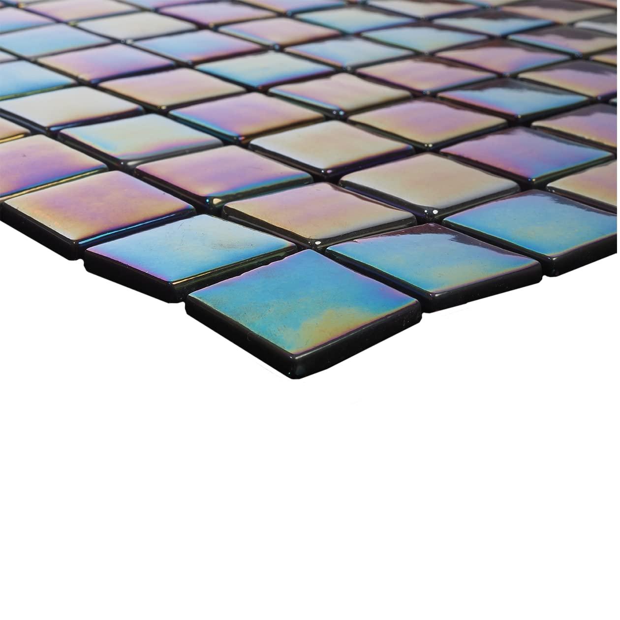 Dark Iridescent Recycled Glass Mosaic Tile for Walls and Floors