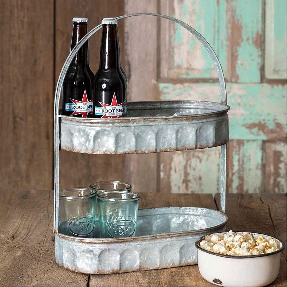 Galvanized Steel Industrial Country Corrugated Oval Tray 2 Tier Display