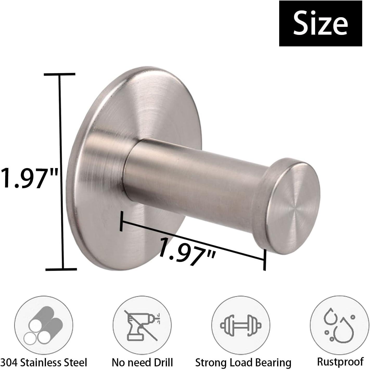 Brushed Stainless Steel Round Wall Hooks, 6 Pack