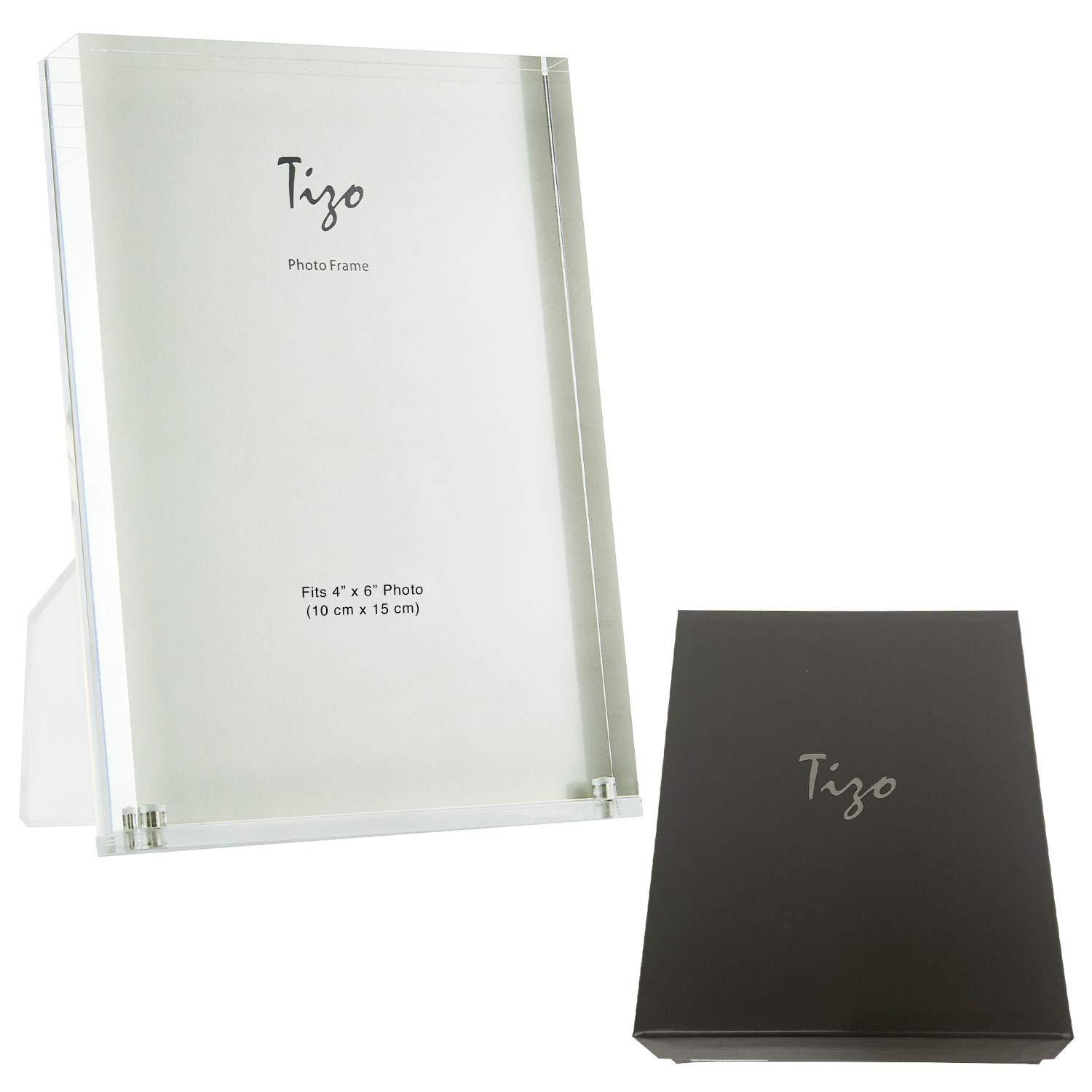 TIZO Design Vertical 4x6 Lucite Picture Frame, Durable 1 Inch Thick Clear Lucite Magnetic Closures, Elegant & Practical Boutique Quality Photo Frame (Multiple Colors Available) (With Gift Box)