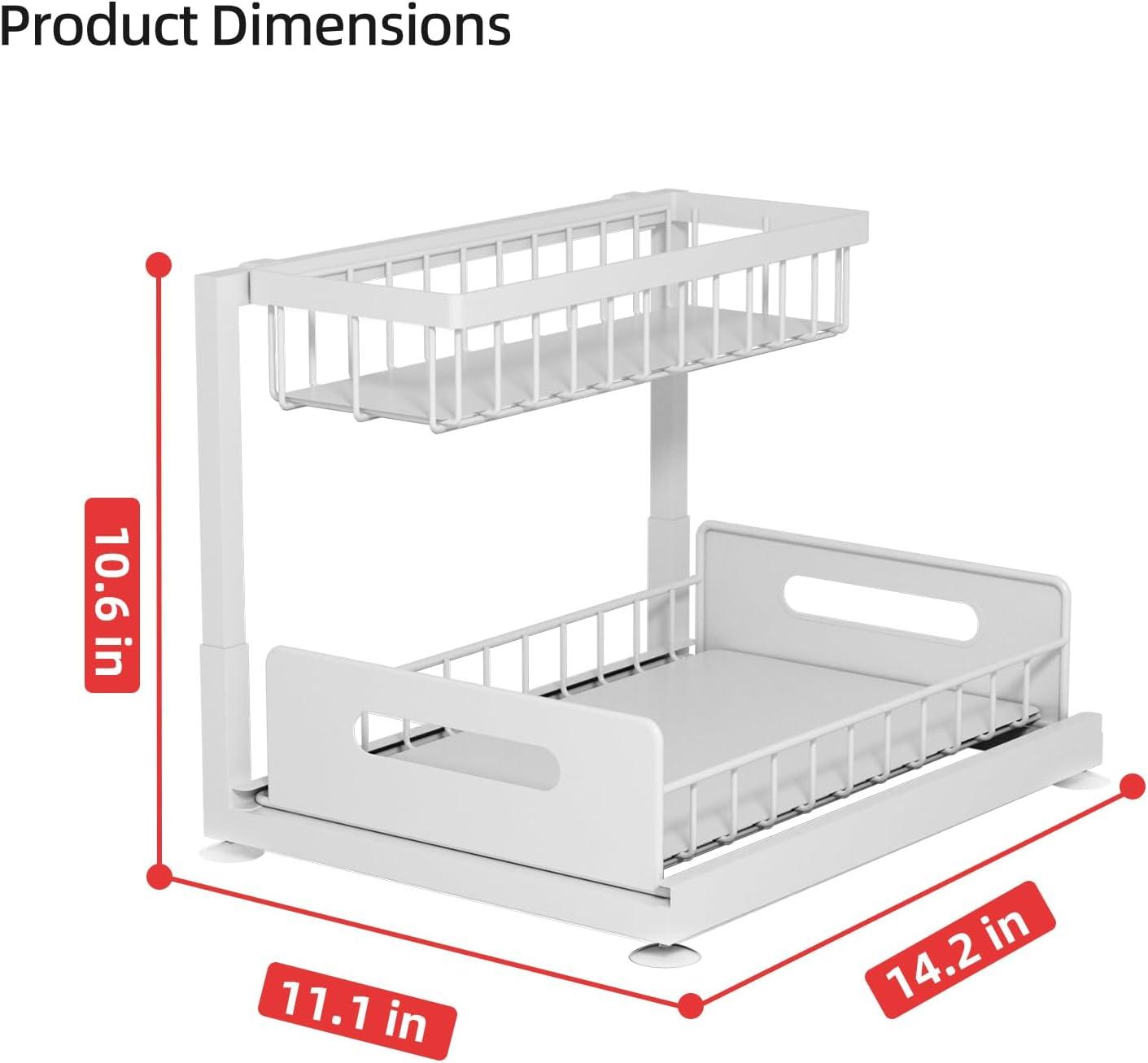 White 2-Tier Sliding Metal Under Sink Organizer