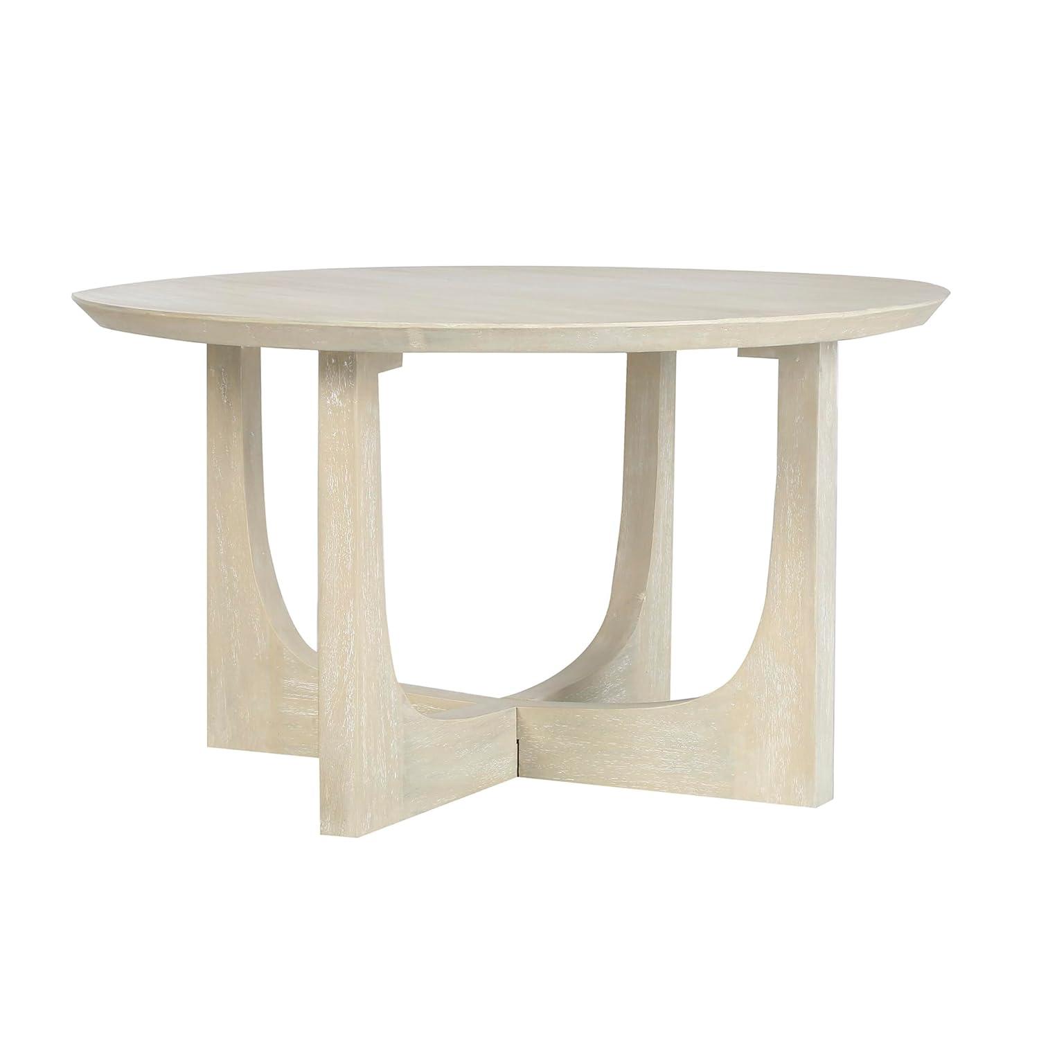 Ivory White Round Mango Wood Coffee Table with Reverse Arch Design
